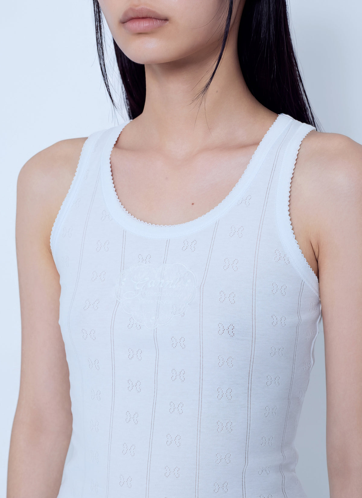 Compact pointelle rib jersey tank top
