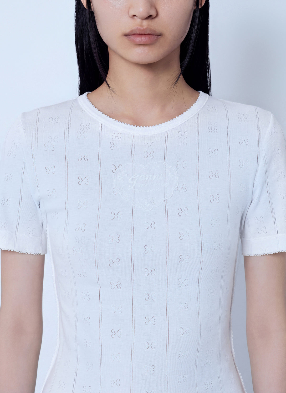 Compact pointelle rib tee