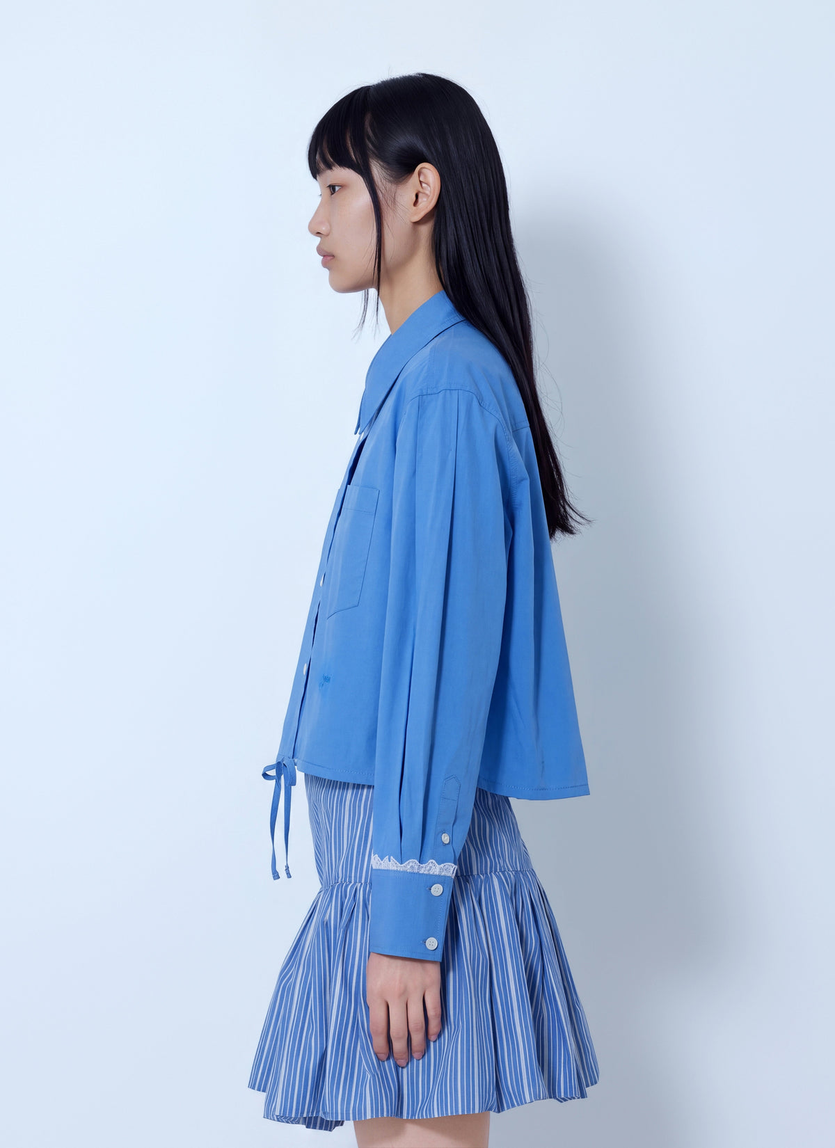 Stretch cotton cropped bowling shirt