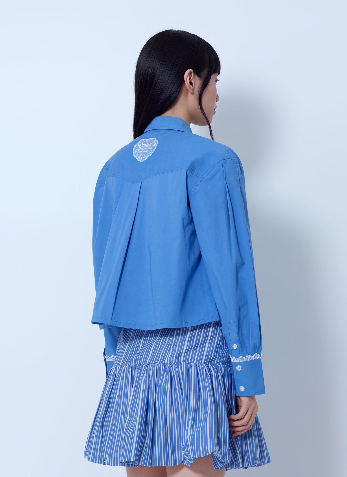 Stretch cotton cropped bowling shirt