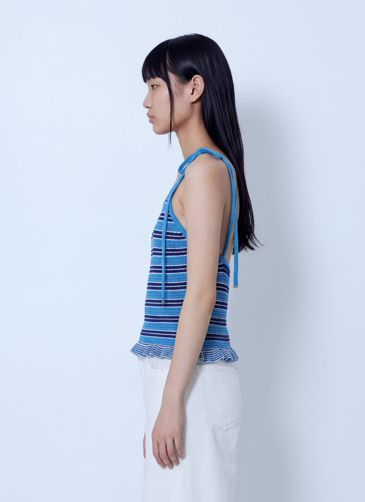 Cotton pointelle stripe top