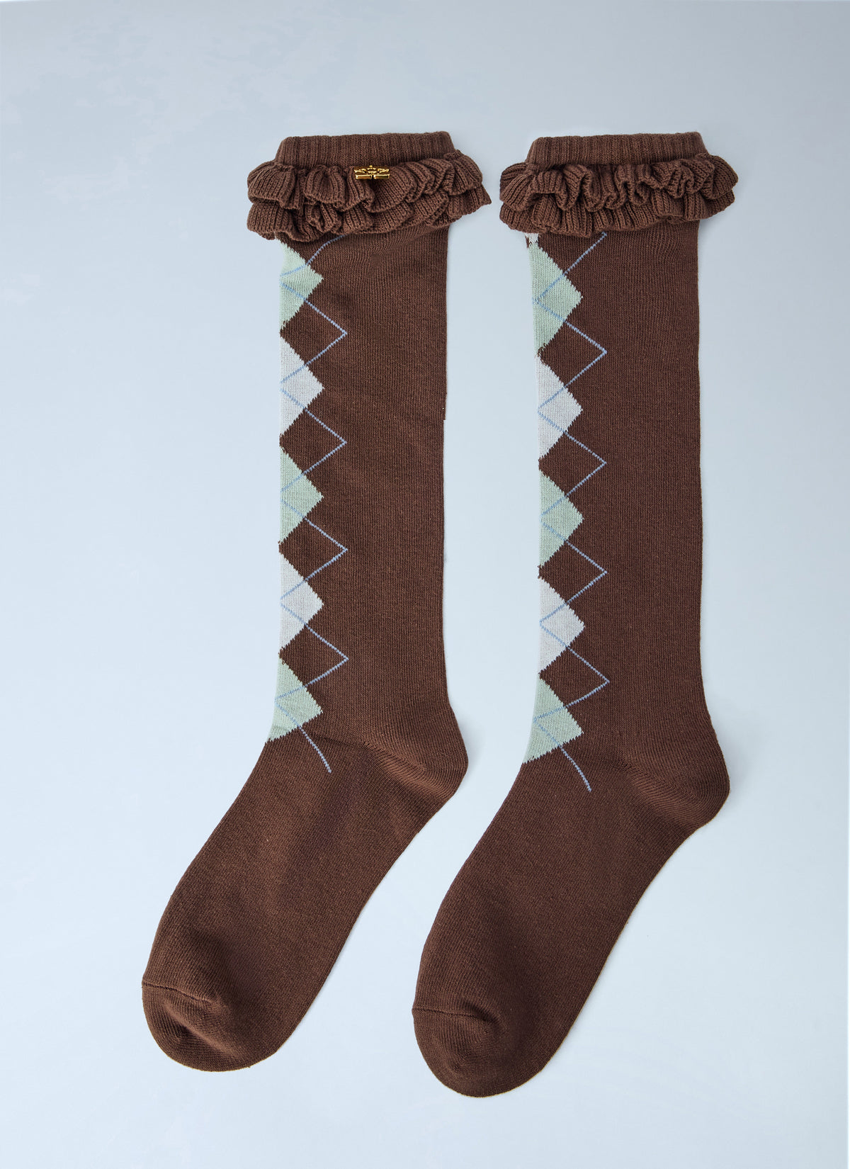 Argyle ruffle cuff socks