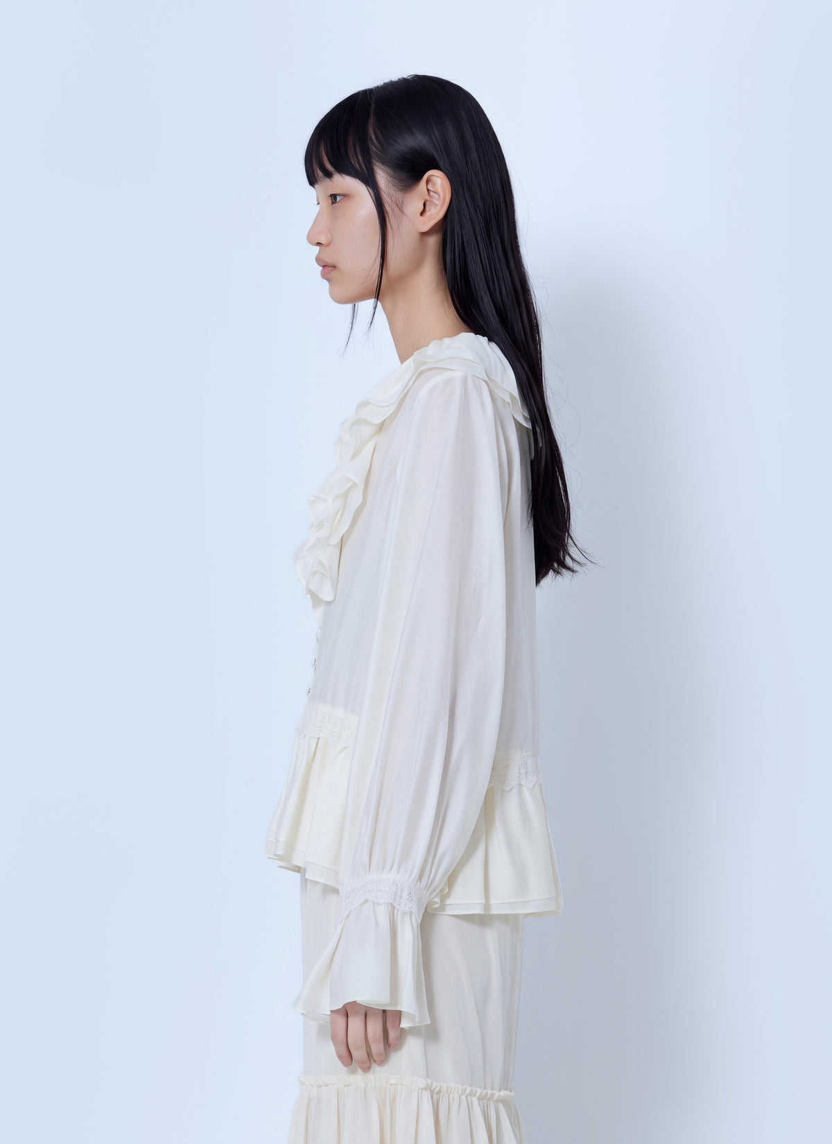 Viscose silk habotai frill blouse