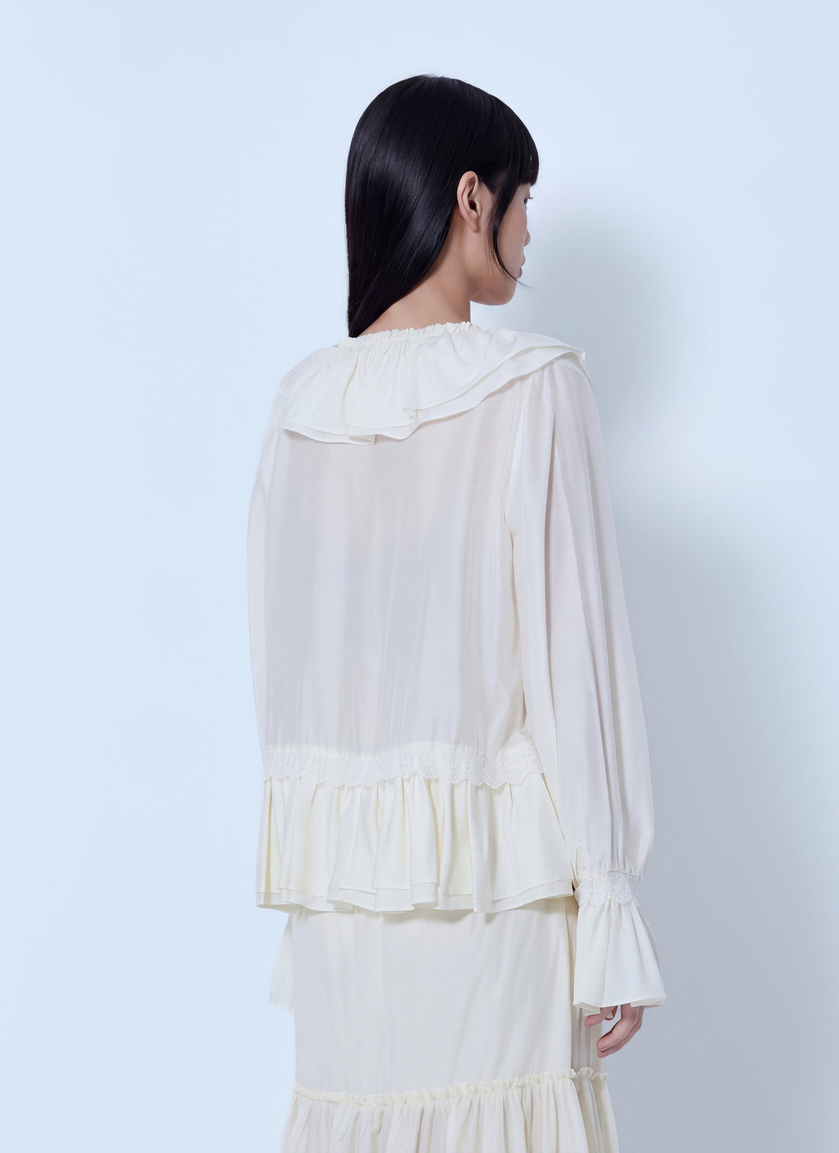 Viscose silk habotai frill blouse