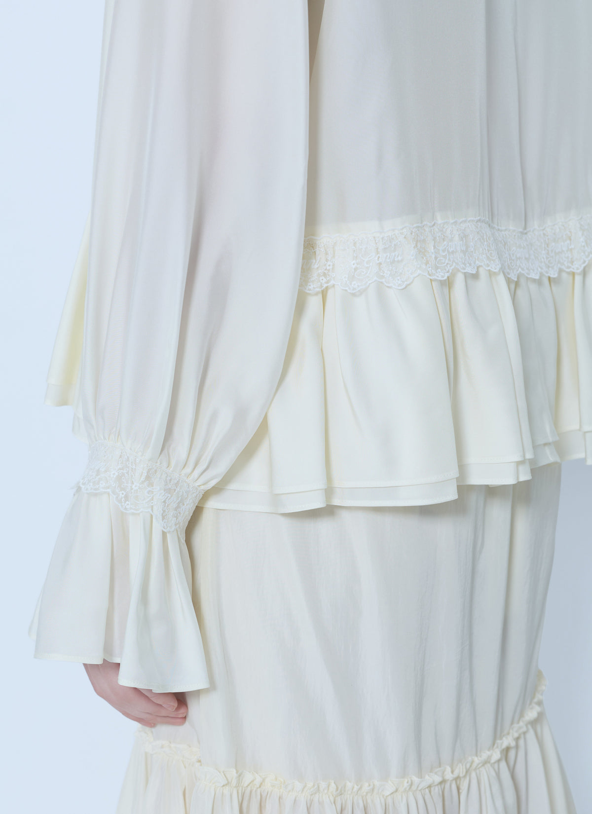 Viscose silk habotai frill blouse