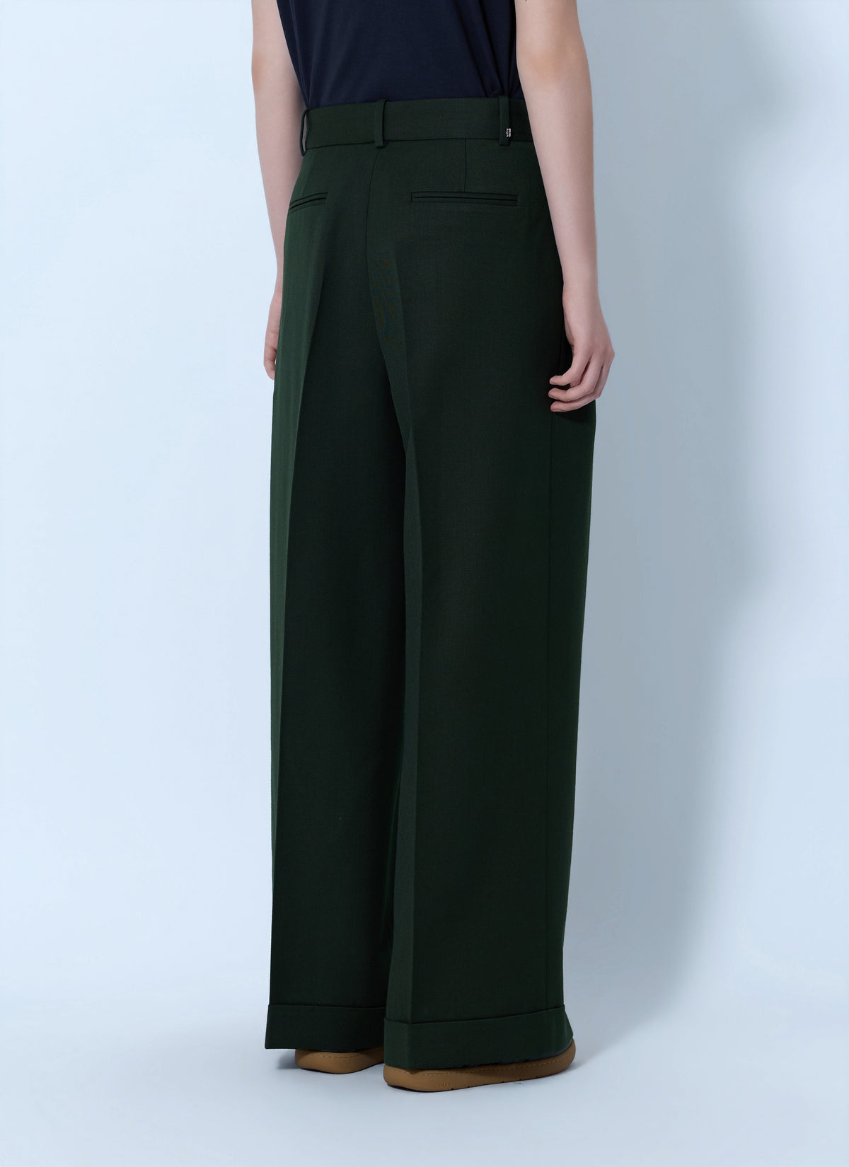 Single wool twill oversized pleated pants