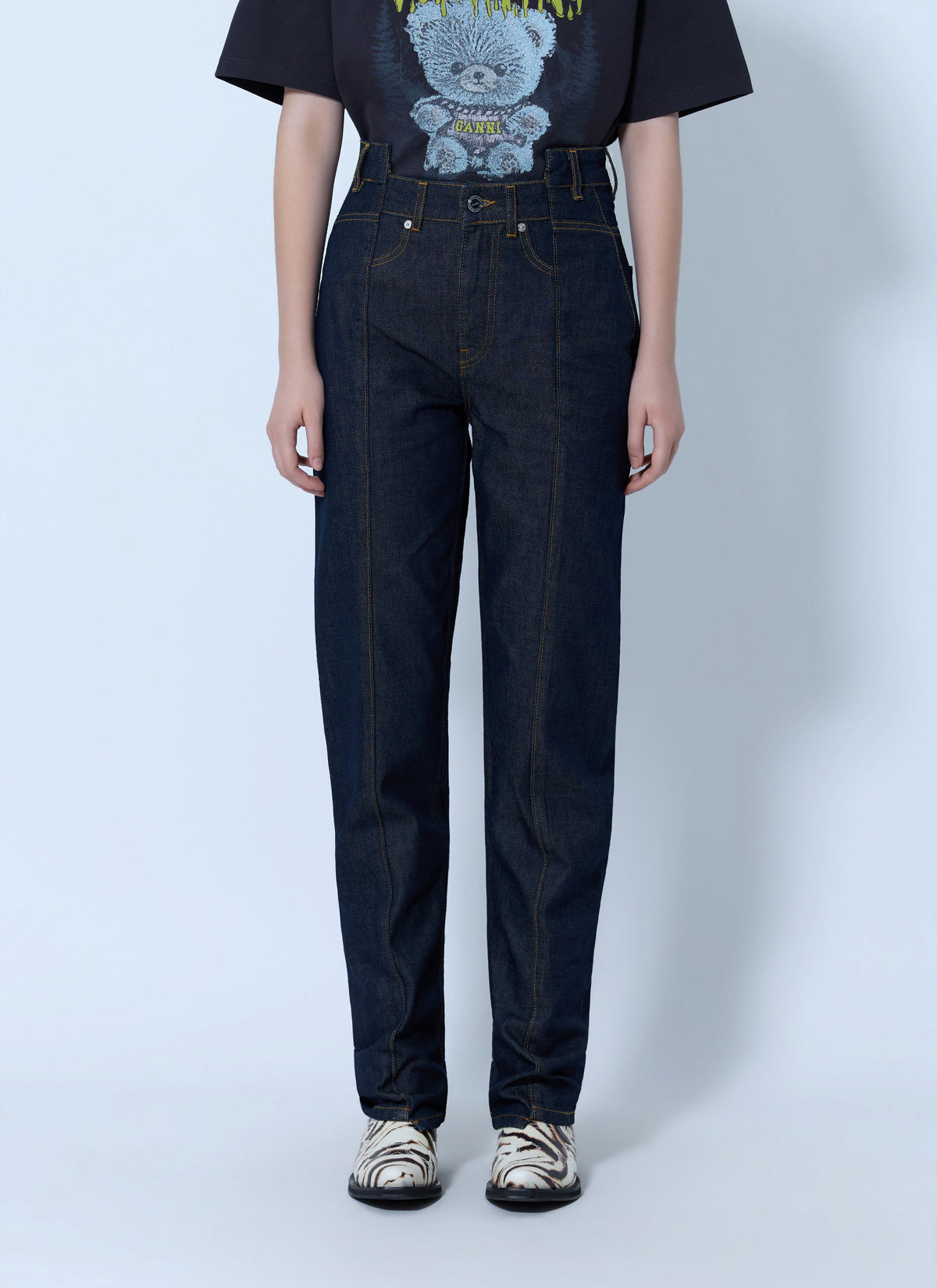 Slub denim fold jeans