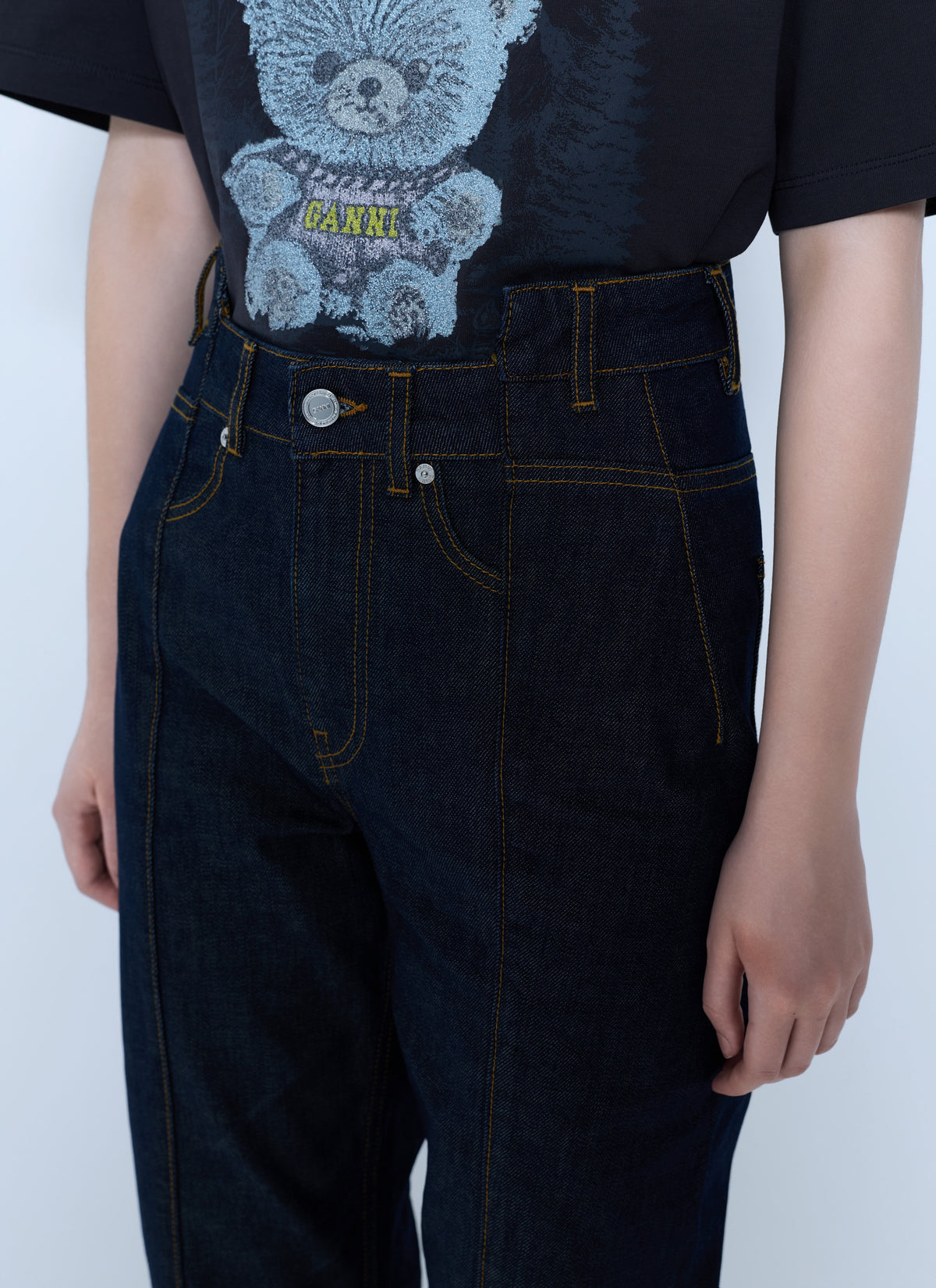 Slub denim fold jeans
