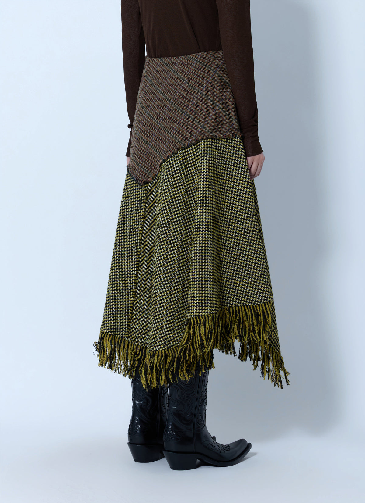 Woollen check patchwork long skirt
