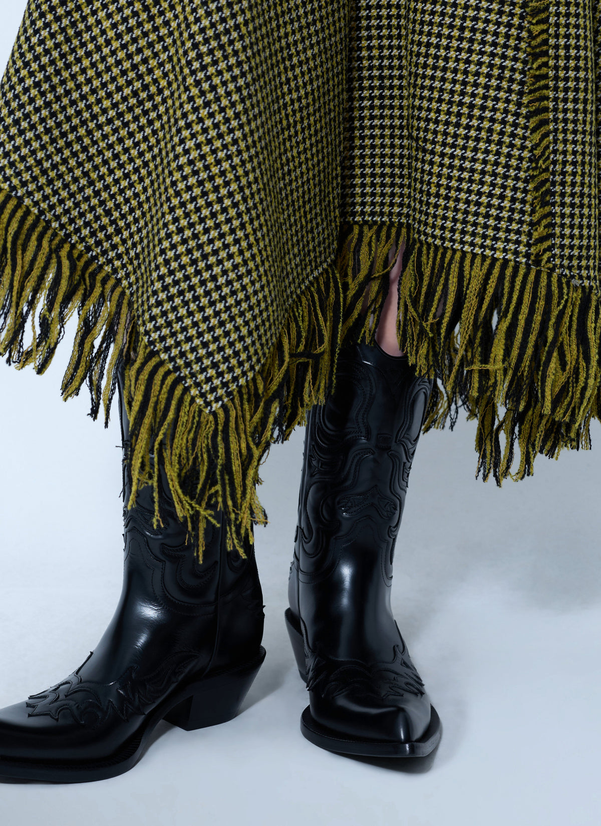 Woollen check patchwork long skirt