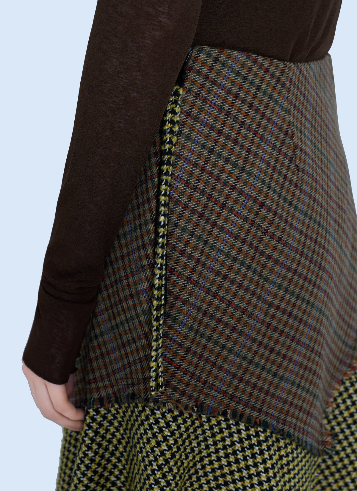 Woollen check patchwork long skirt