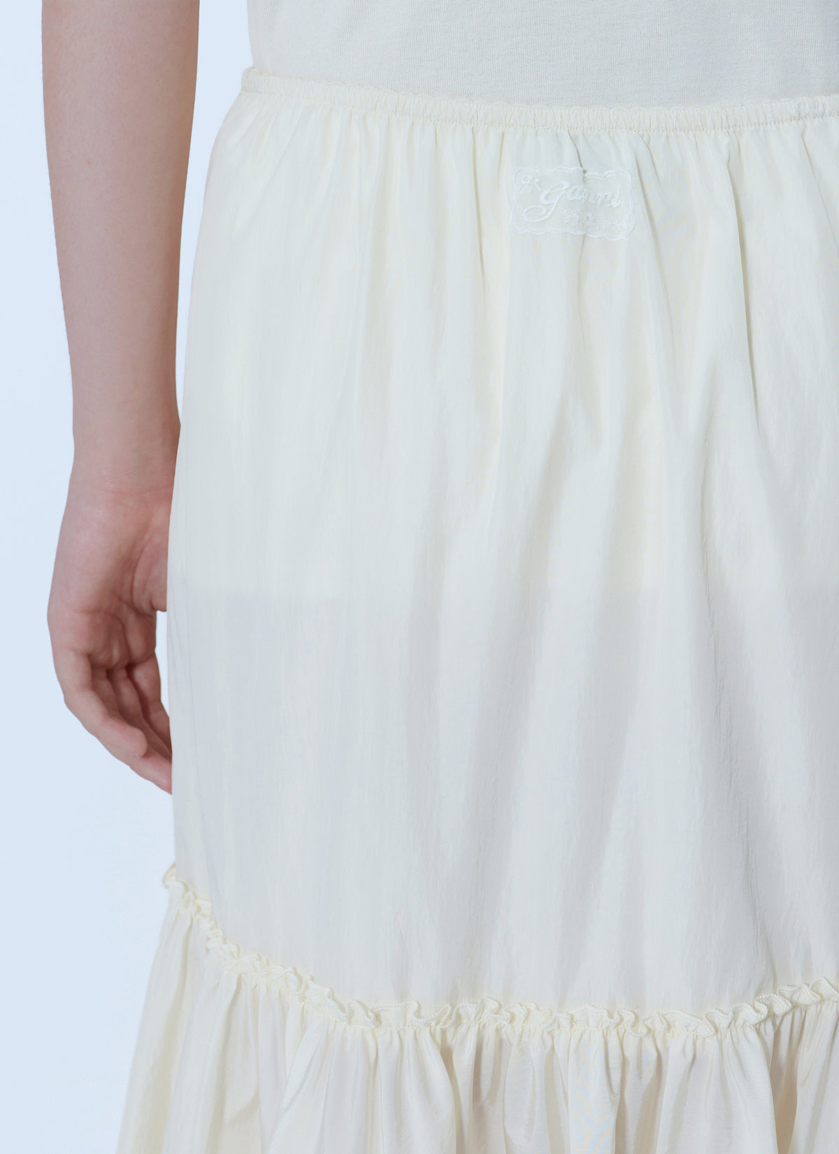 Lace ruffle midi skirt