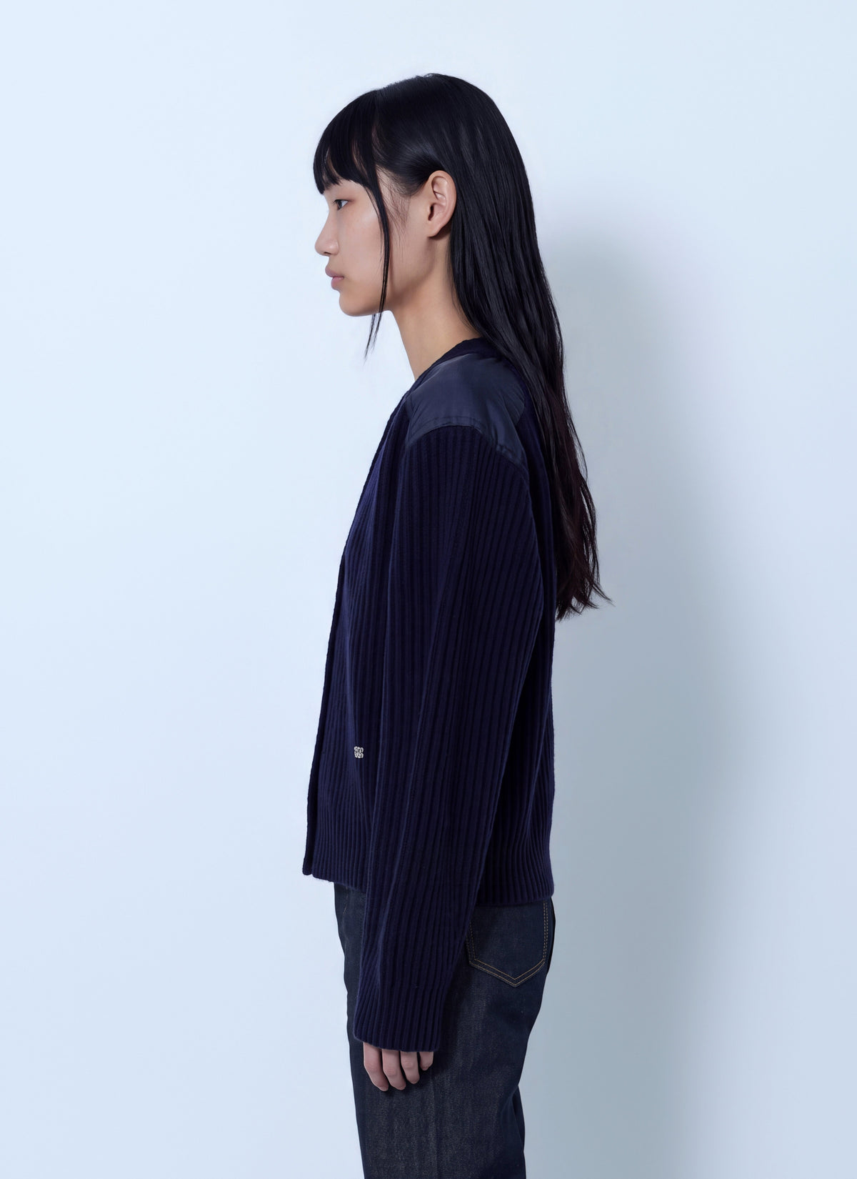 Wool melange rib stripe v neck
