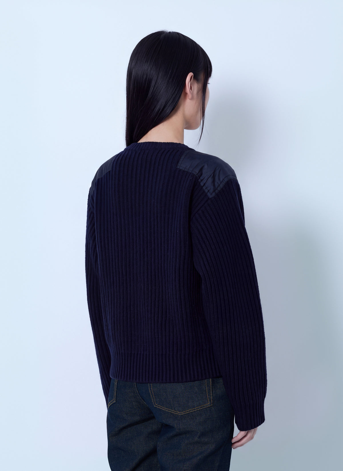 Wool melange rib stripe v neck