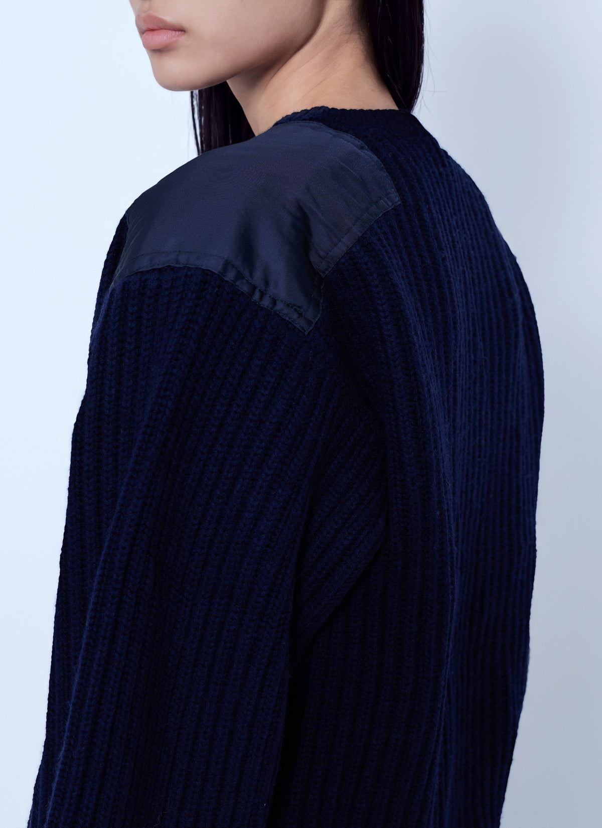 Wool melange rib stripe v neck