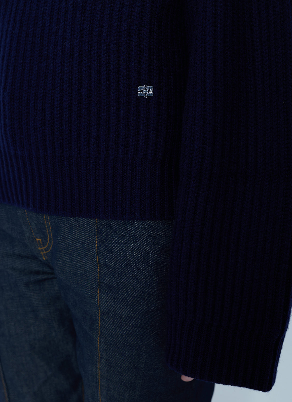 Wool melange rib stripe v neck
