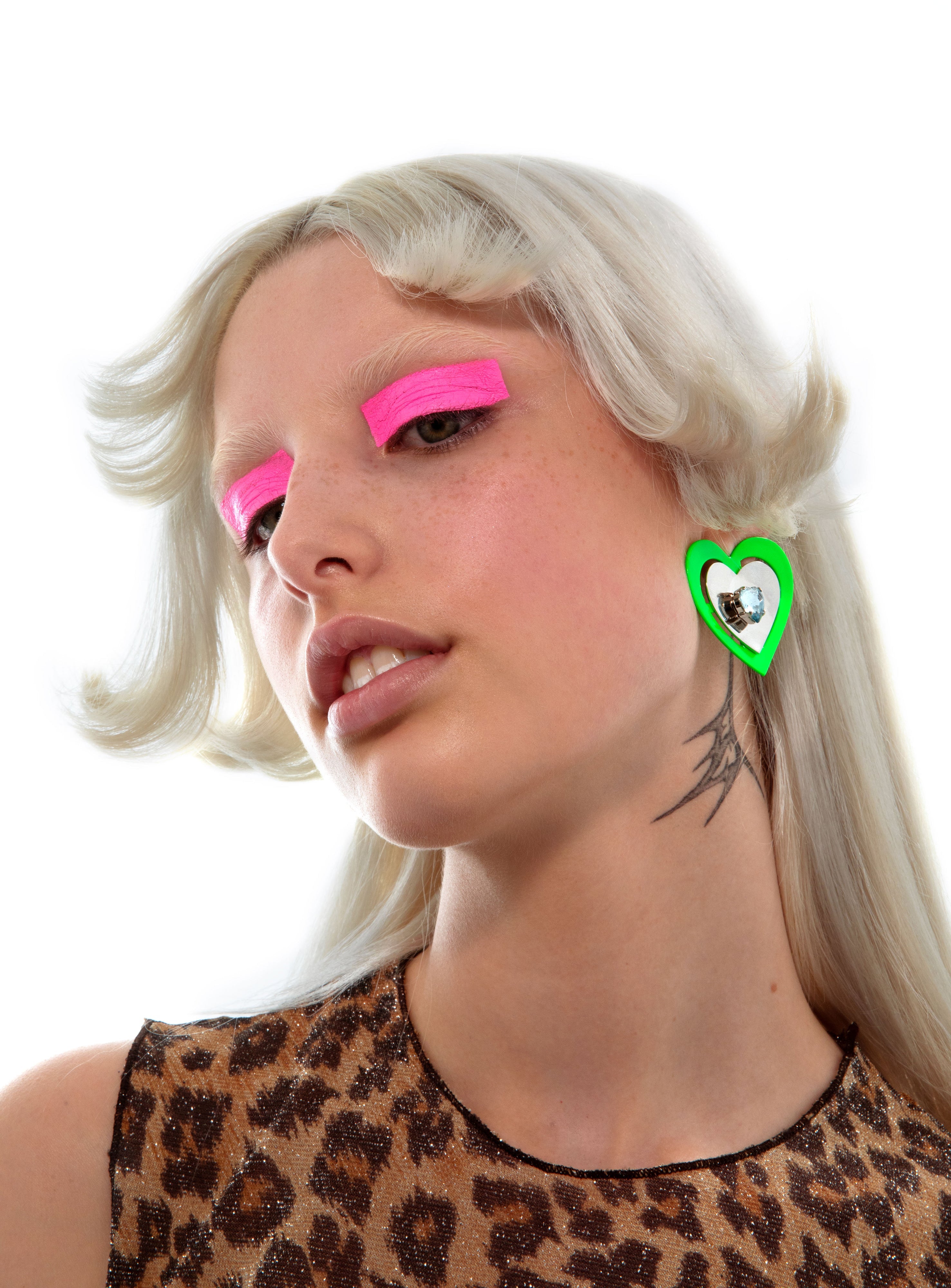 Green neon heart earrings