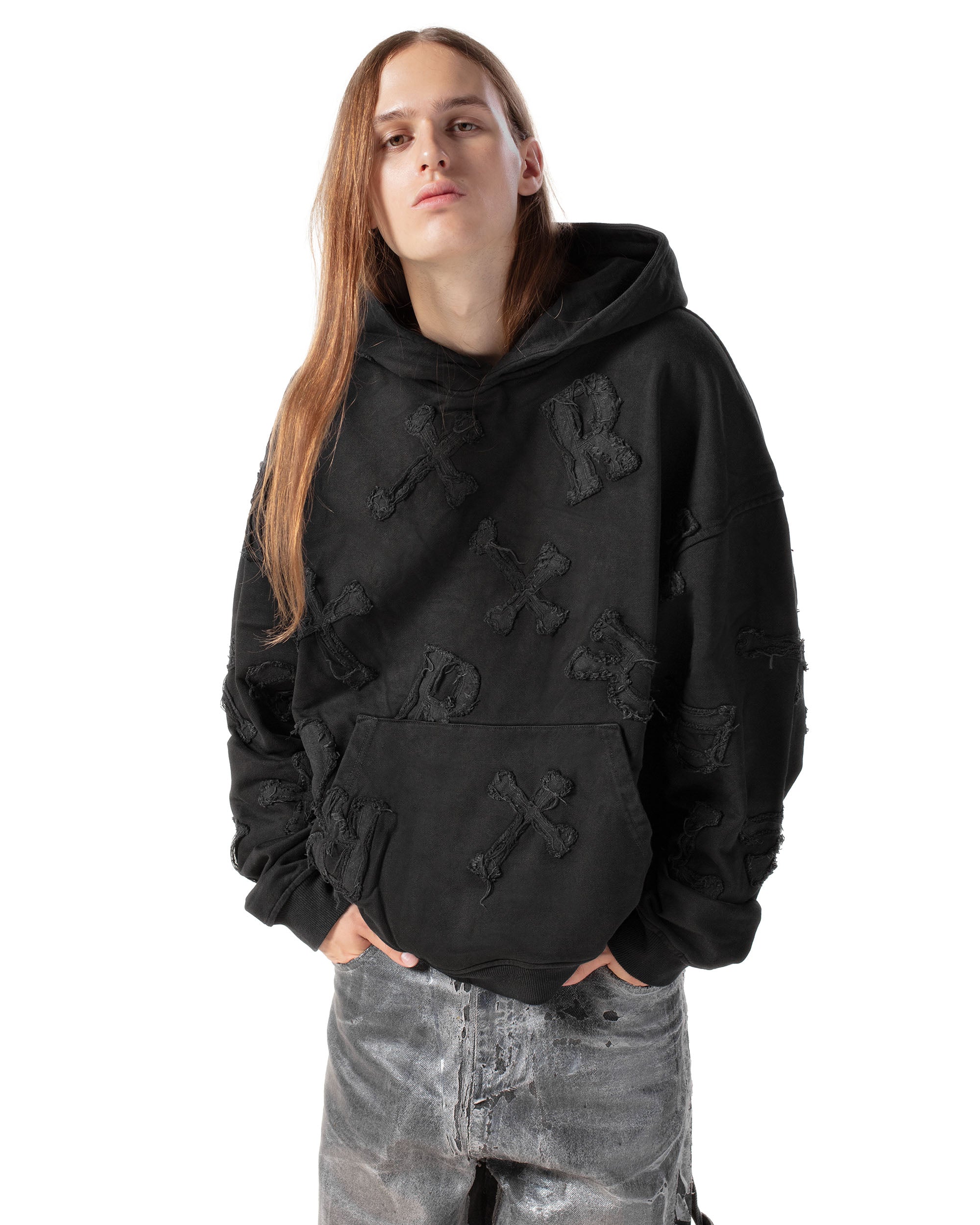 Black patch hoodie