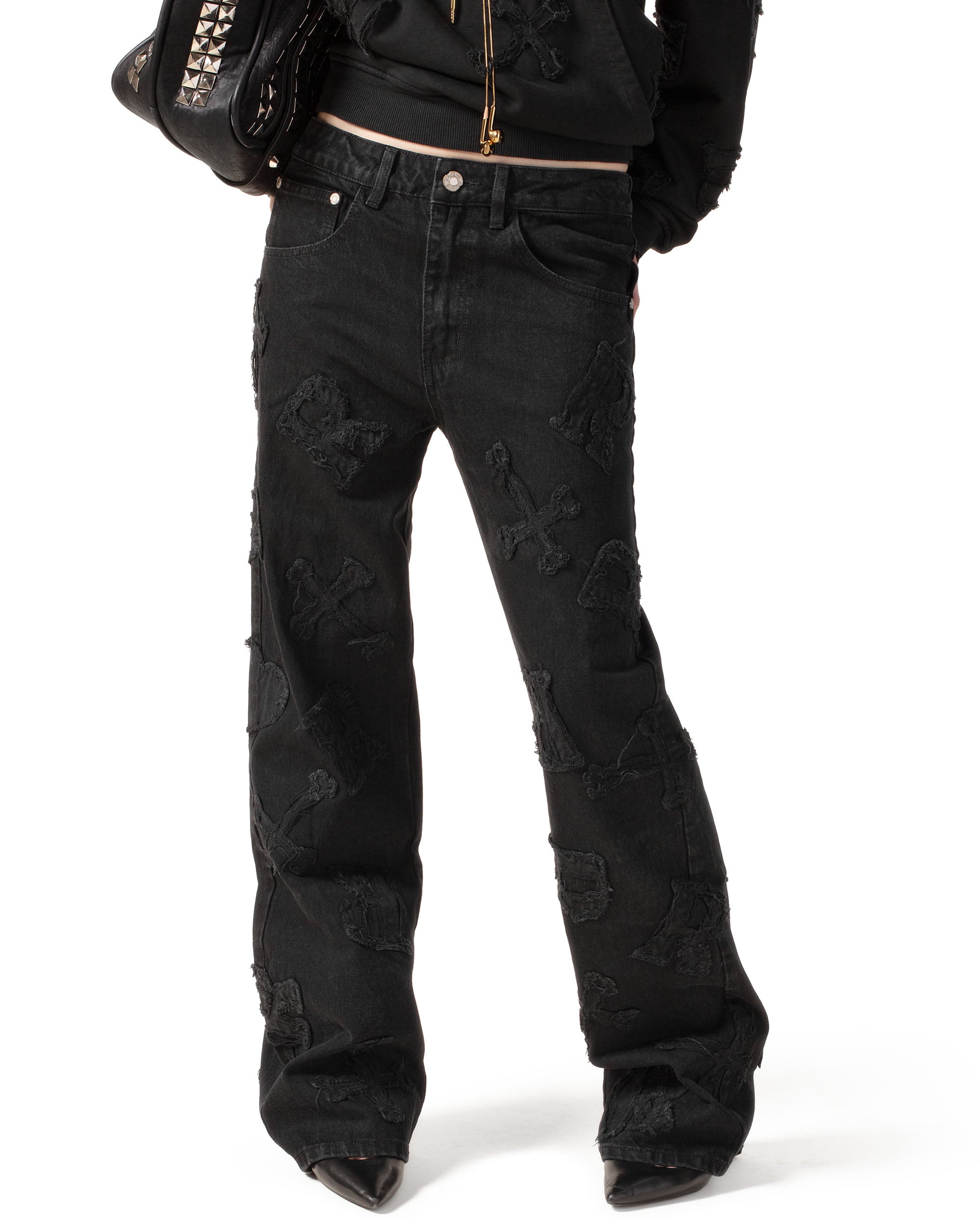 Black patch denim