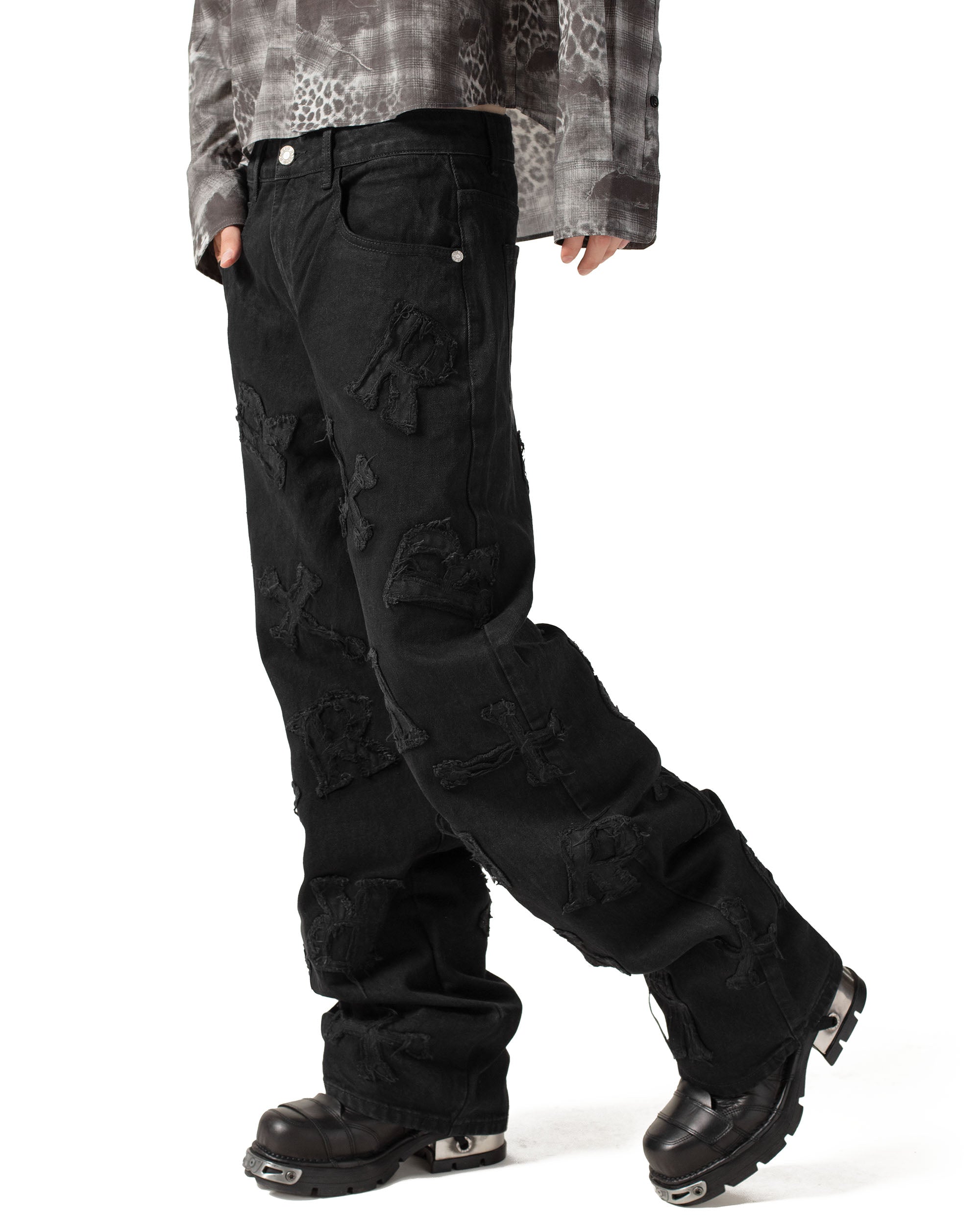 Black patch denim