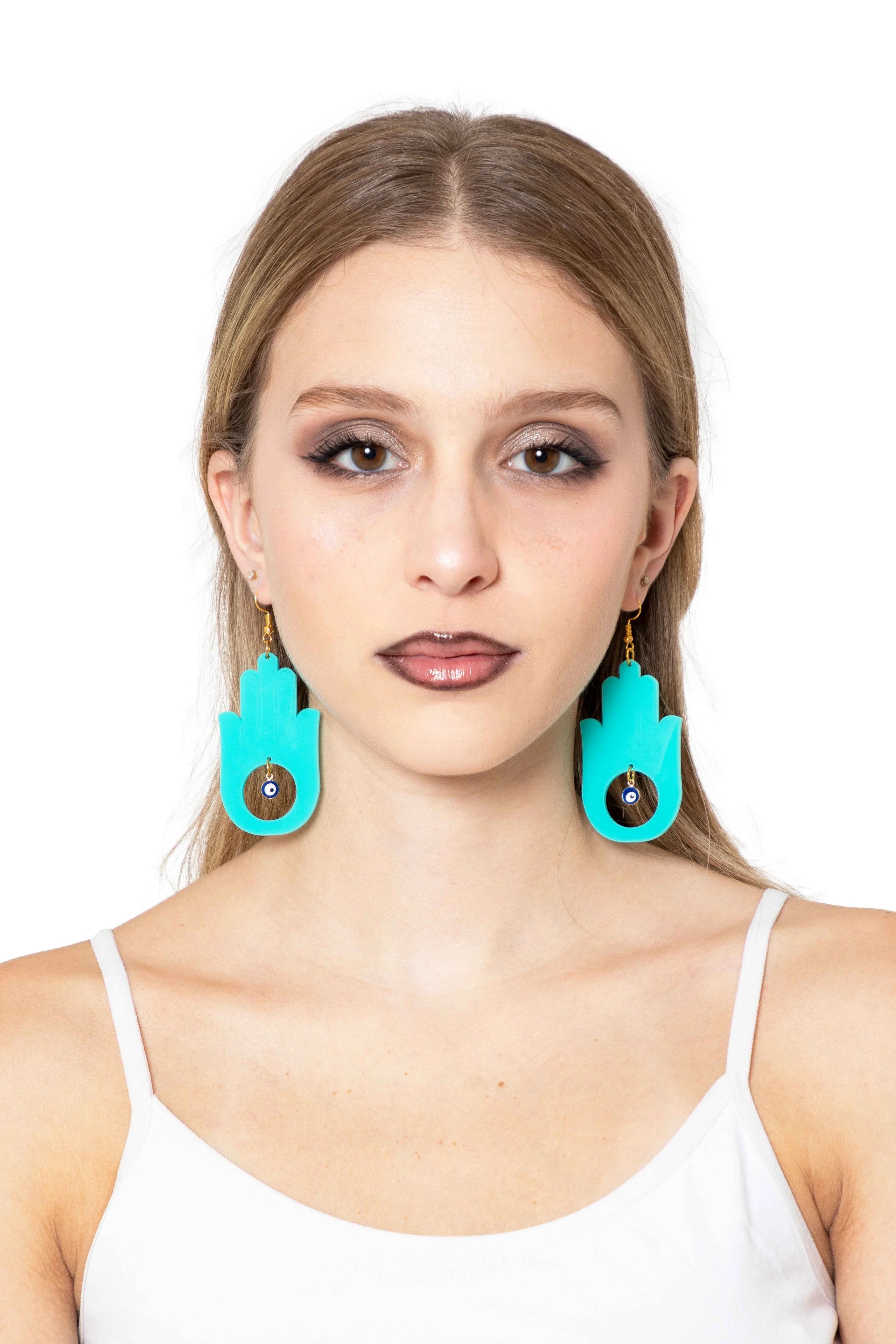 Blue khamsa protection earrings