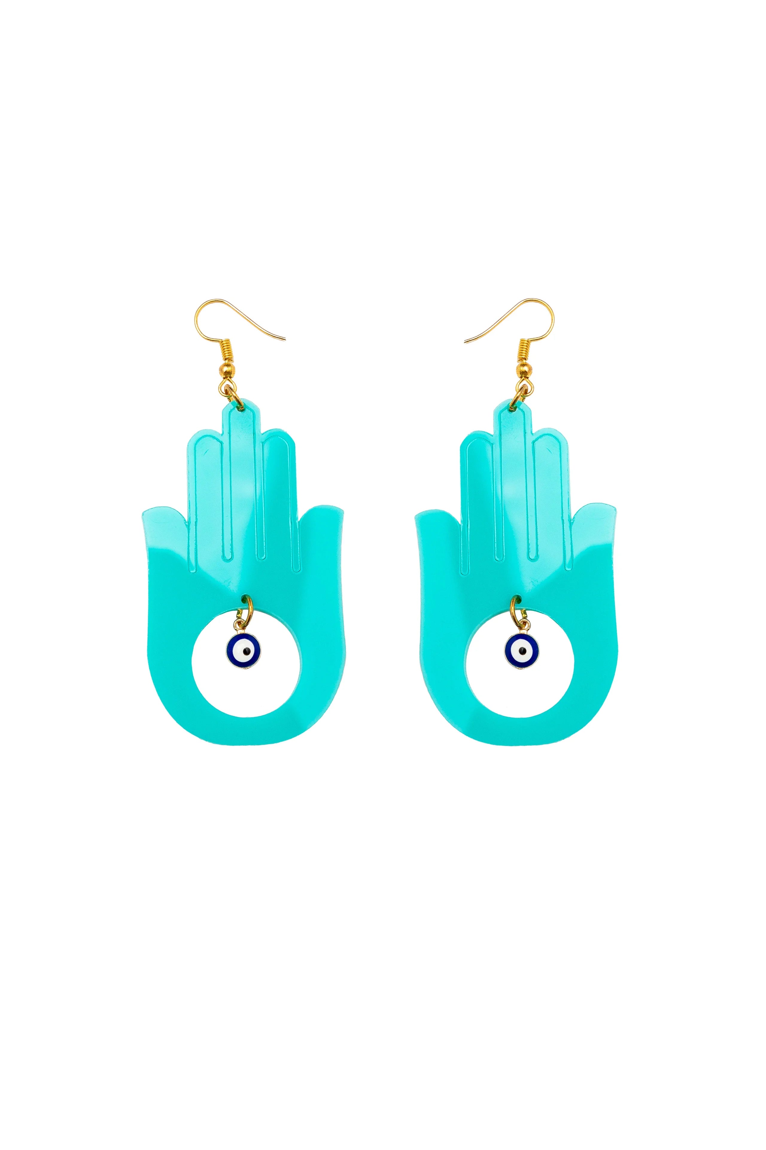 Blue khamsa protection earrings