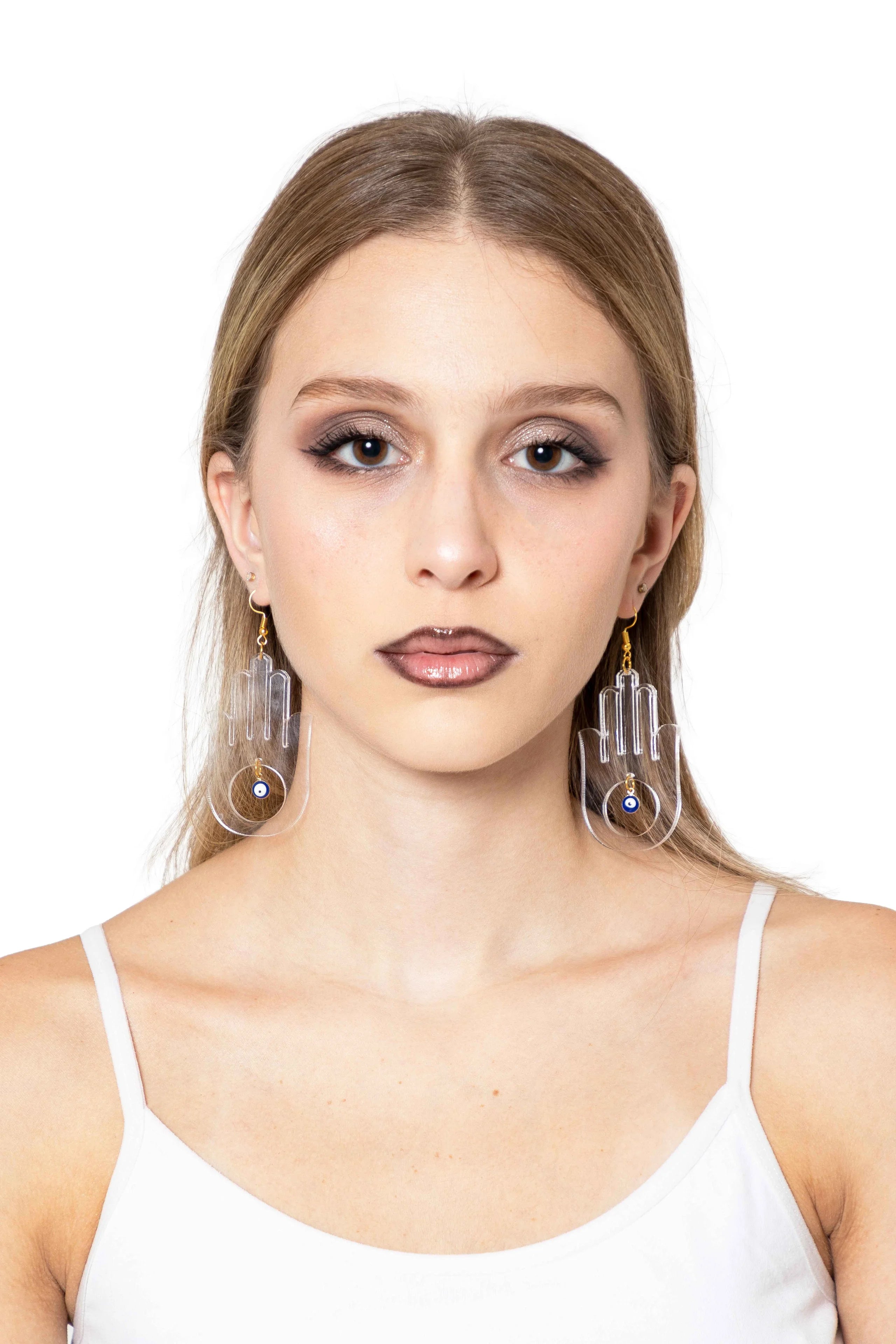 Clear khamsa protection earrings