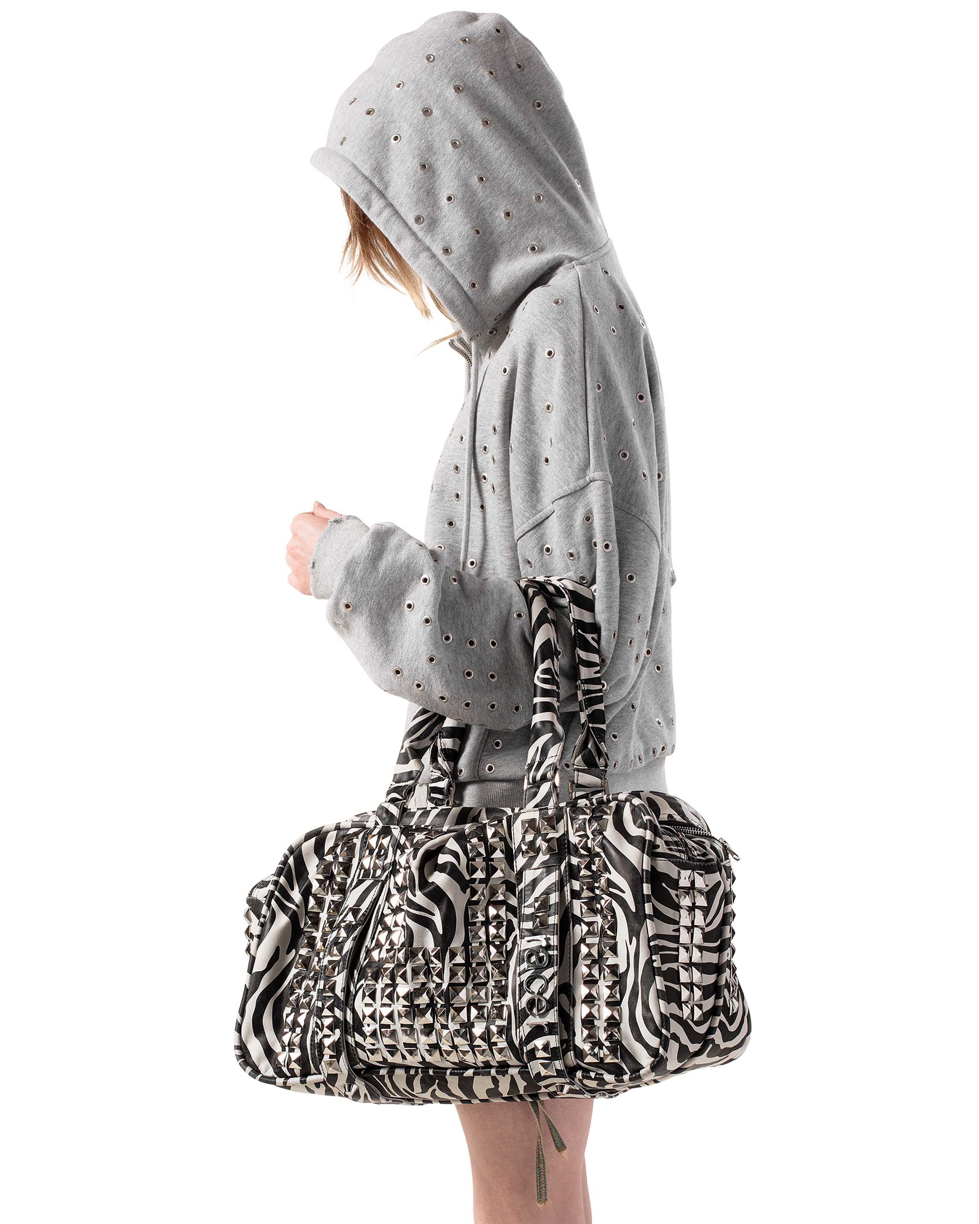 Zebra studded leather bag