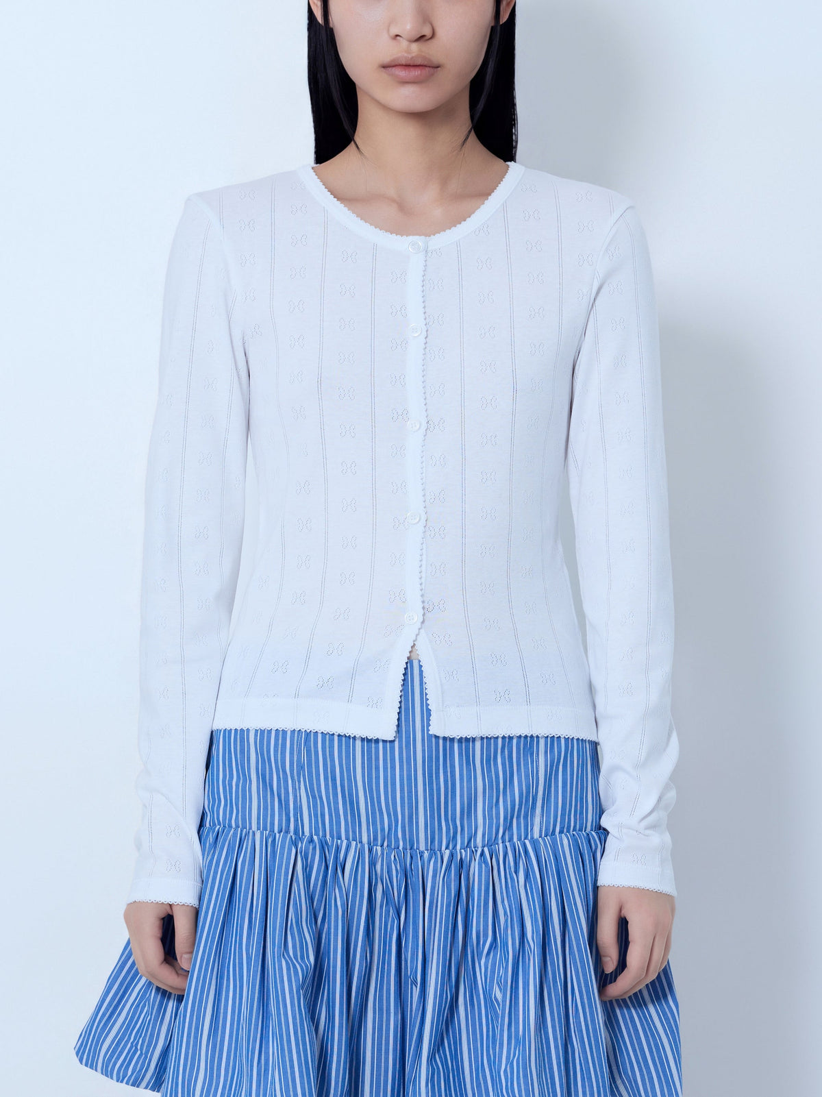 Compact pointelle rib jersey top