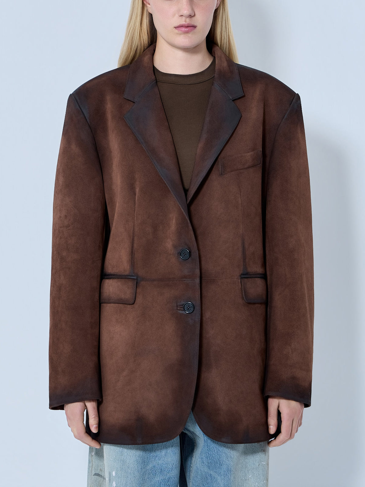 Distressed suede blazer