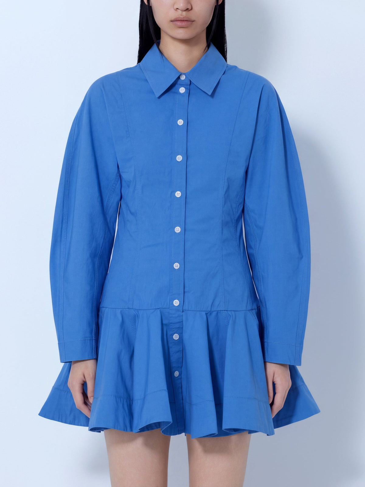 Stretch cotton mini shirt dress