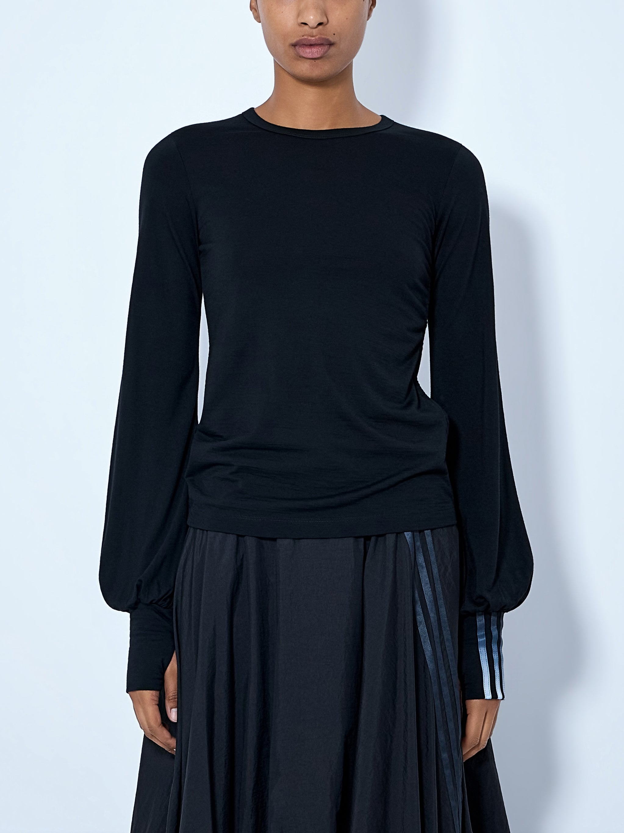 Wool cinched drape longsleeve t-shirt