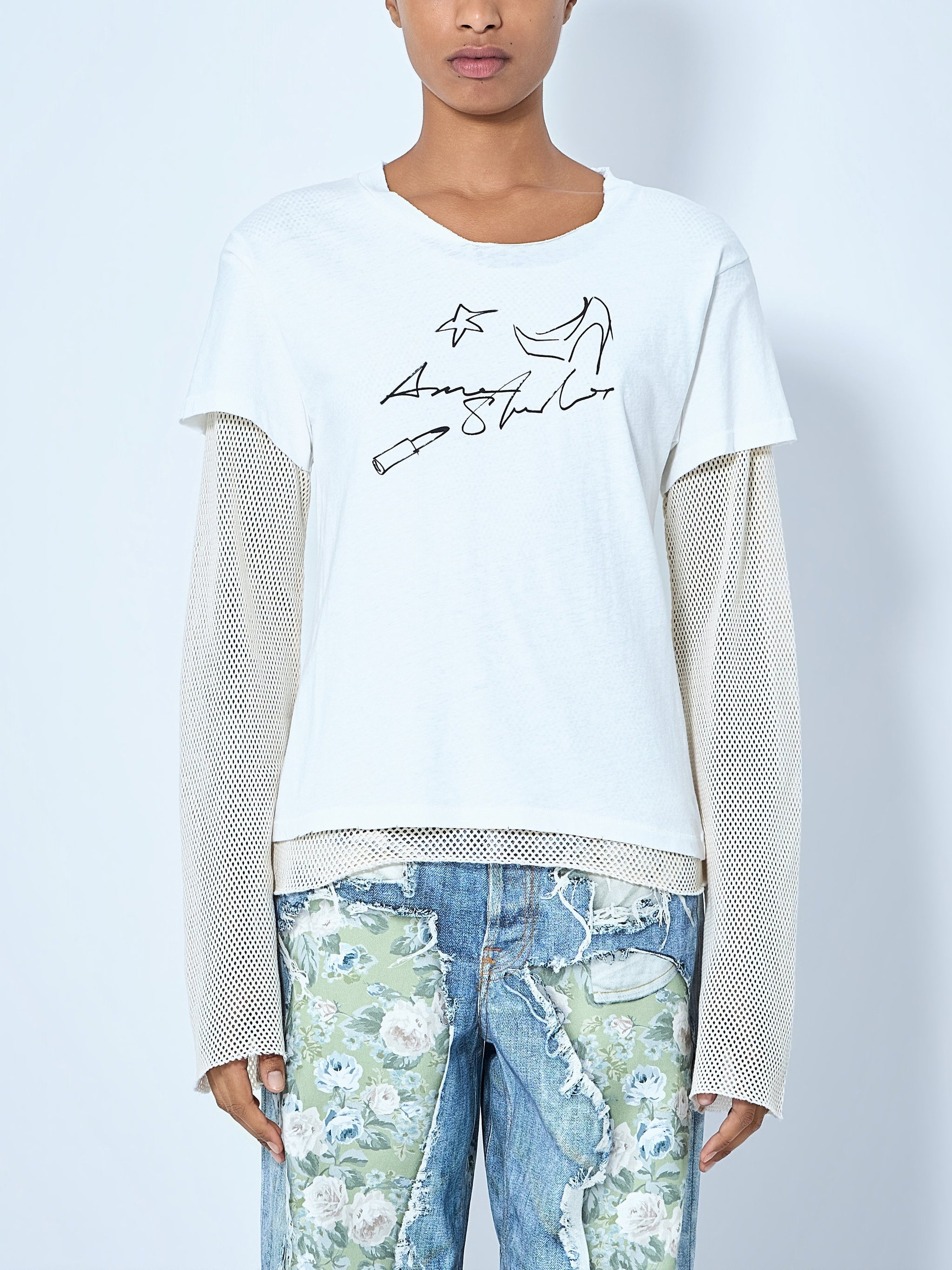 Layered mesh sleeve t-shirt