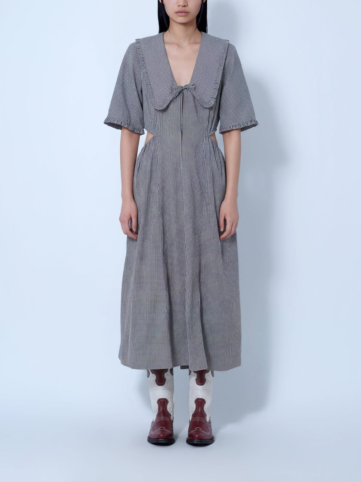Check cotton cut out midi dress
