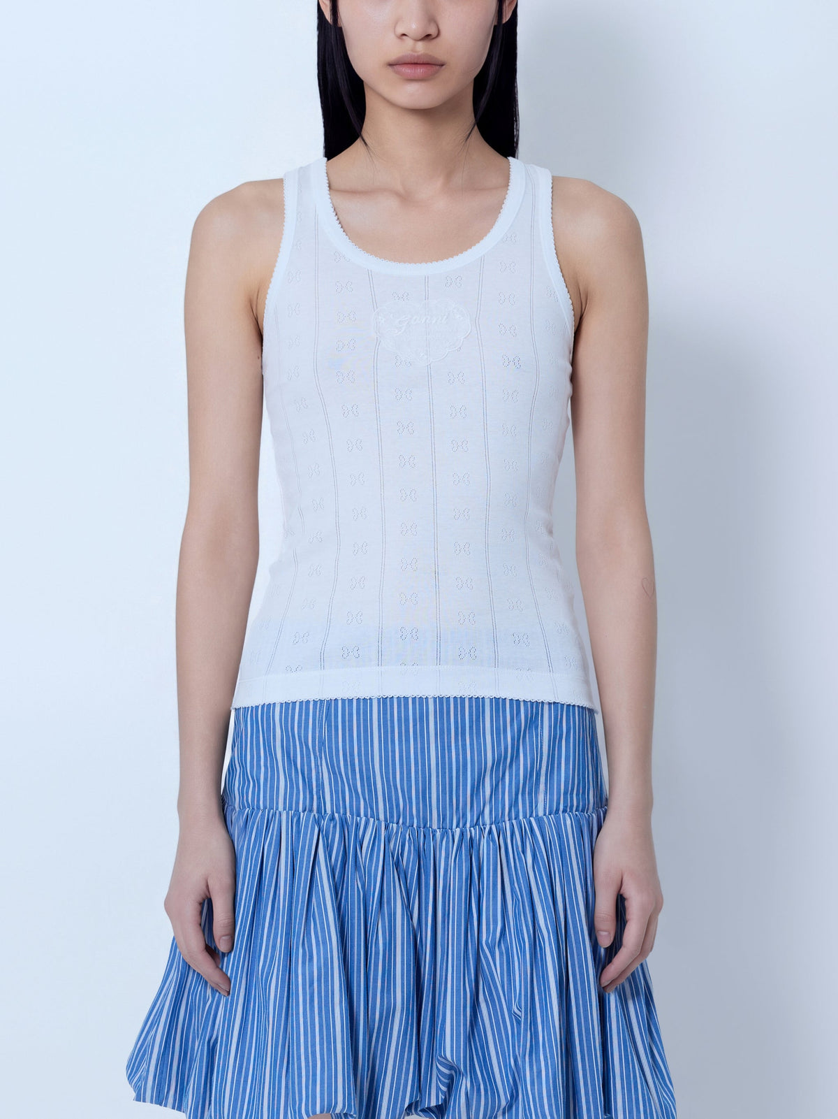 Compact pointelle rib jersey tank top