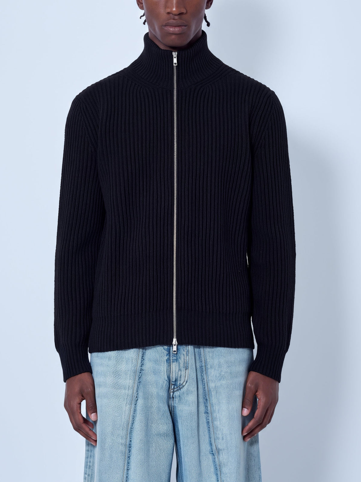 Ribbed zip-up cardigan