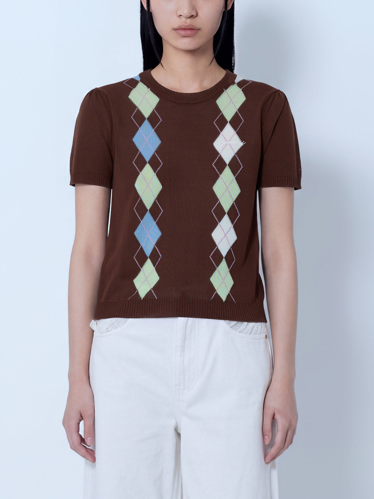 Light cotton argyle t-shirt