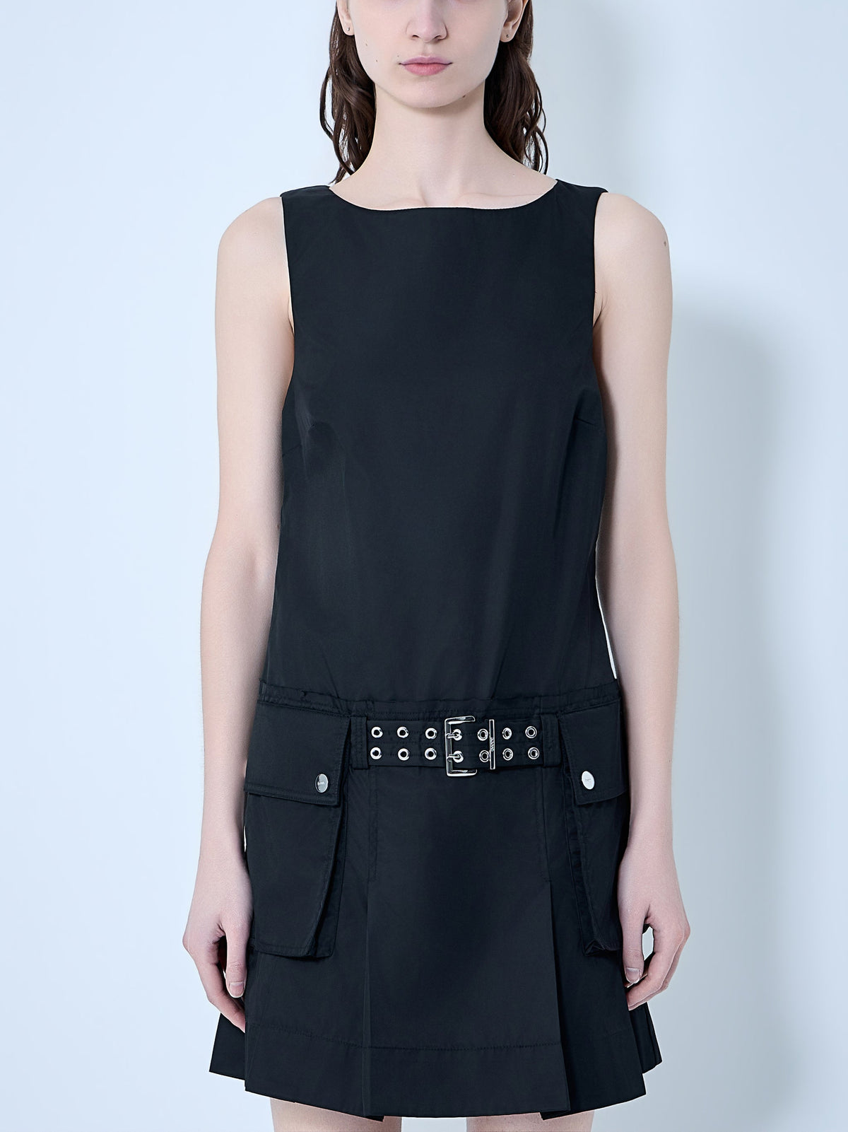 Duchesse nylon belted mini dress