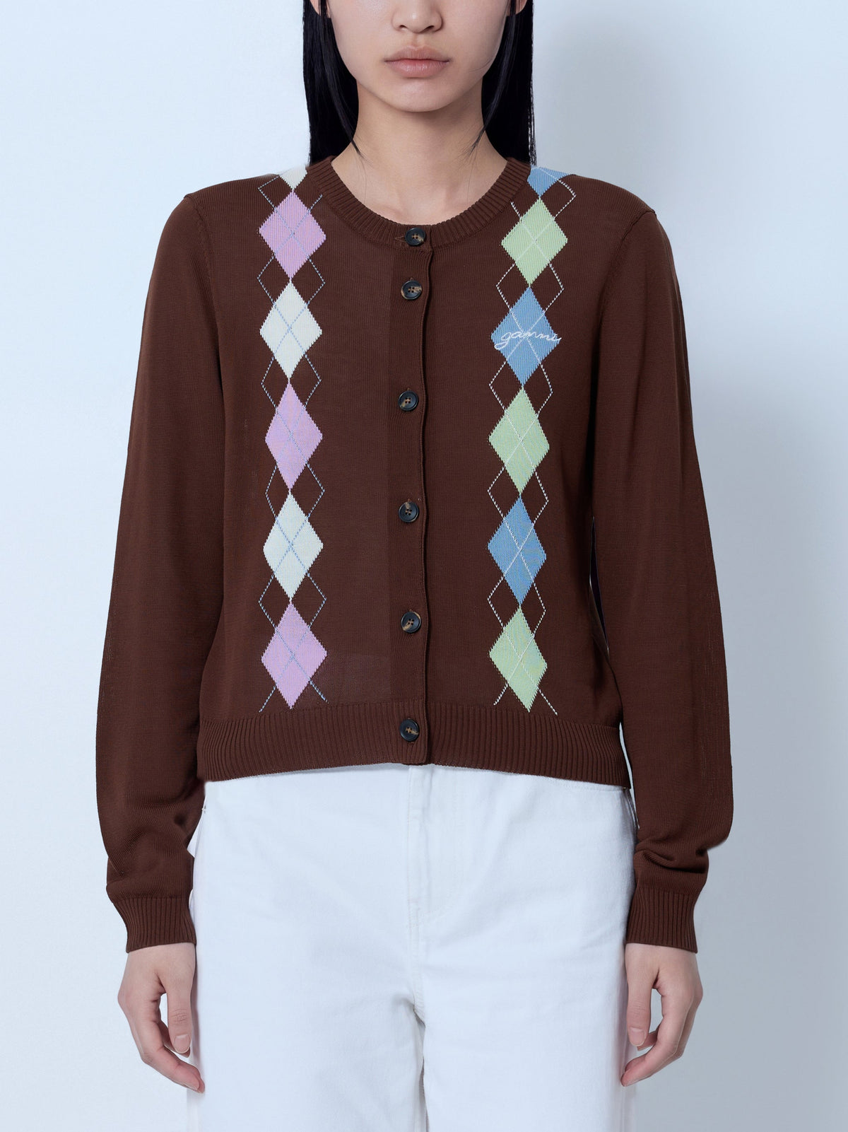 Light cotton argyle cardigan