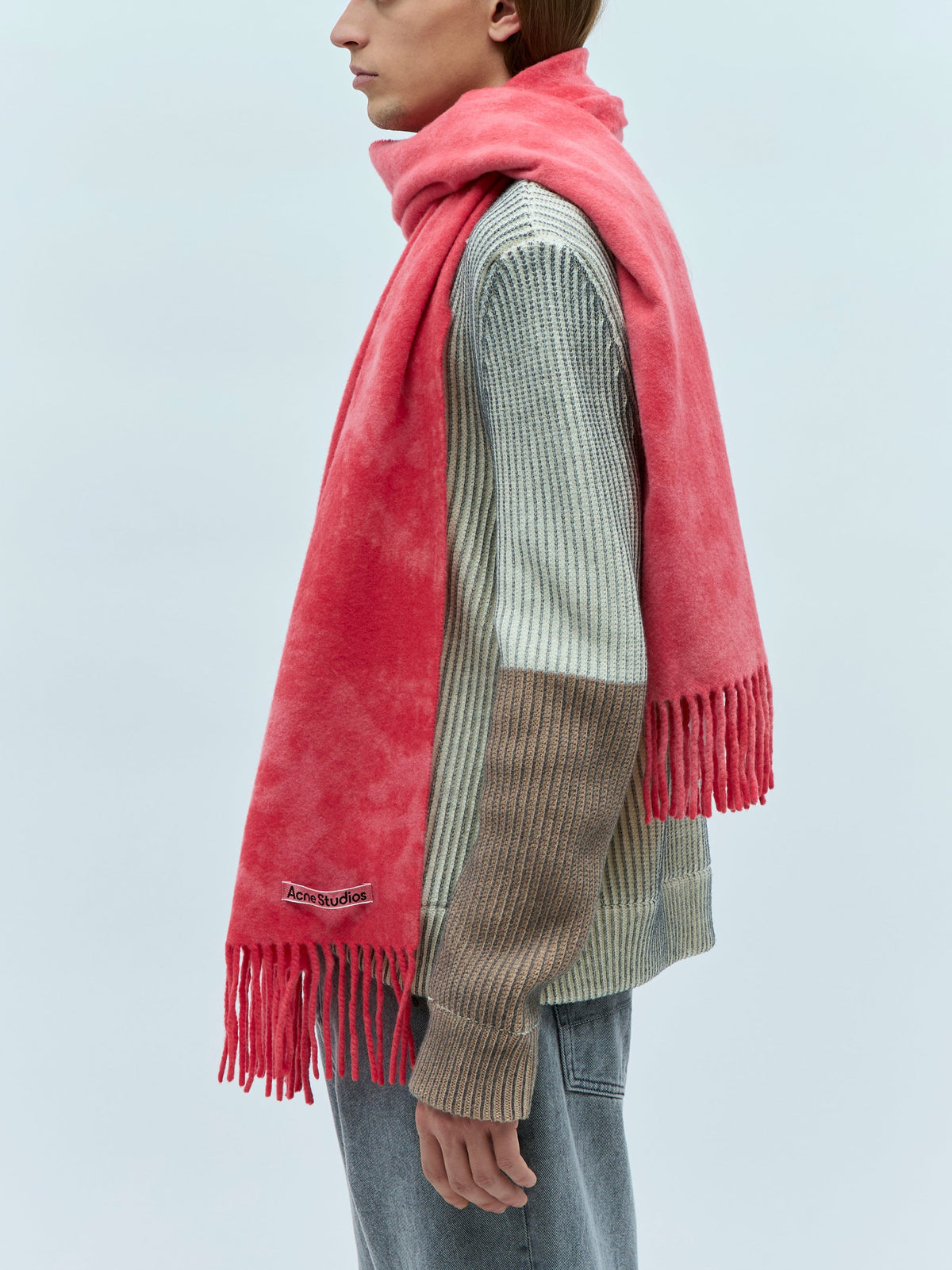Narrow tie-dye wool scarf