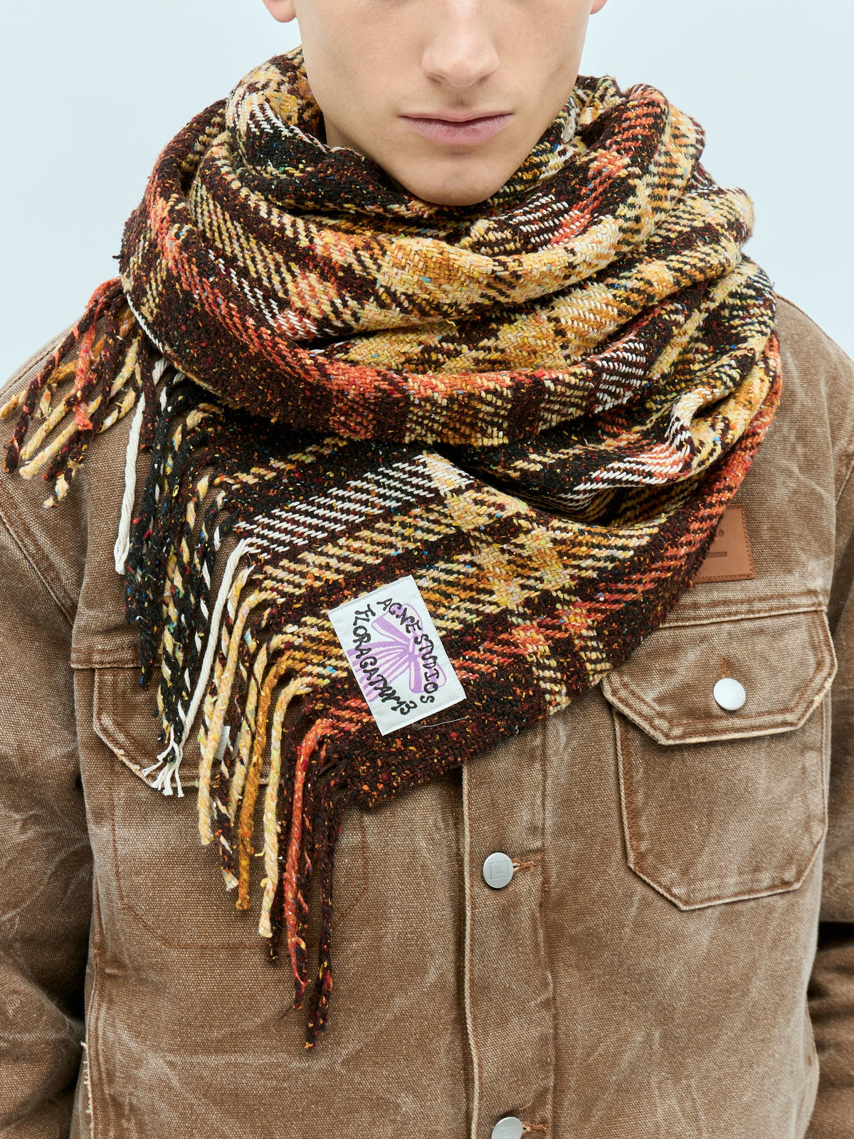Plaid fringe scarf