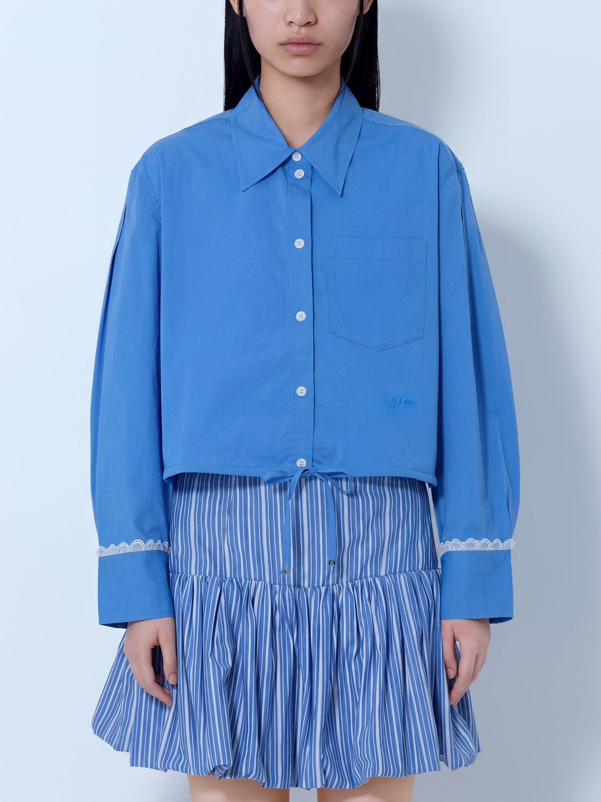 Stretch cotton cropped bowling shirt