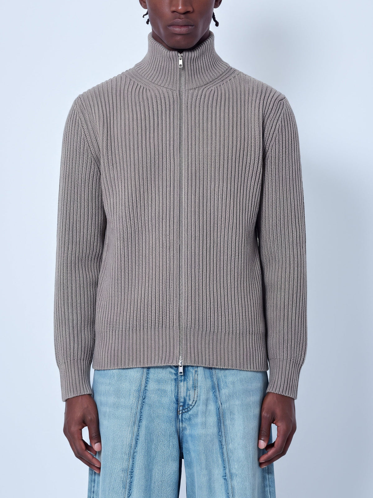 Ribbed zip-up sweater