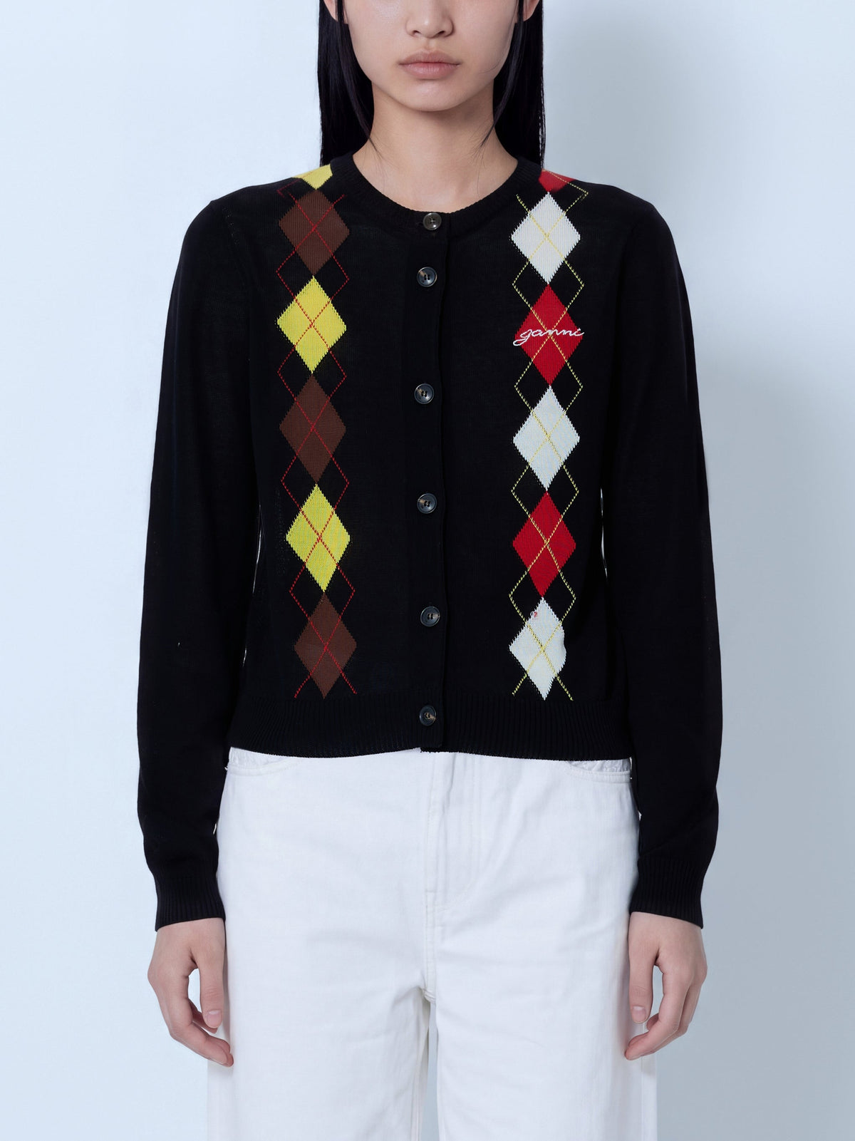 Light cotton argyle cardigan