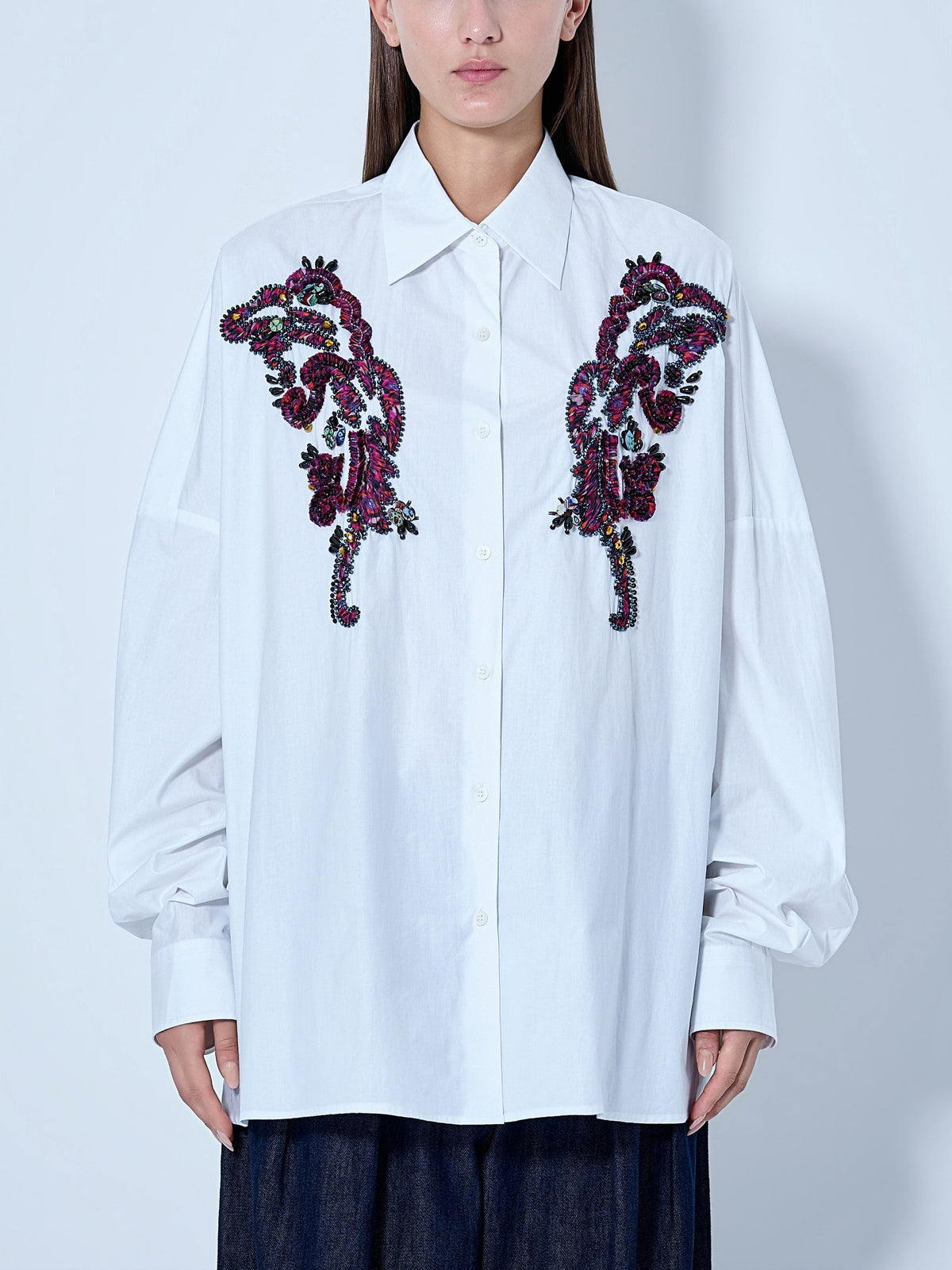 Embroidered casia oversized shirt