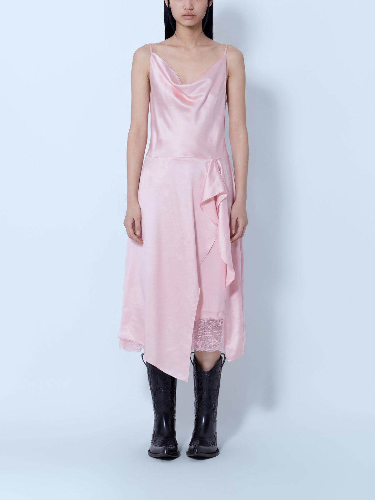 Shiny satin midi slip dress