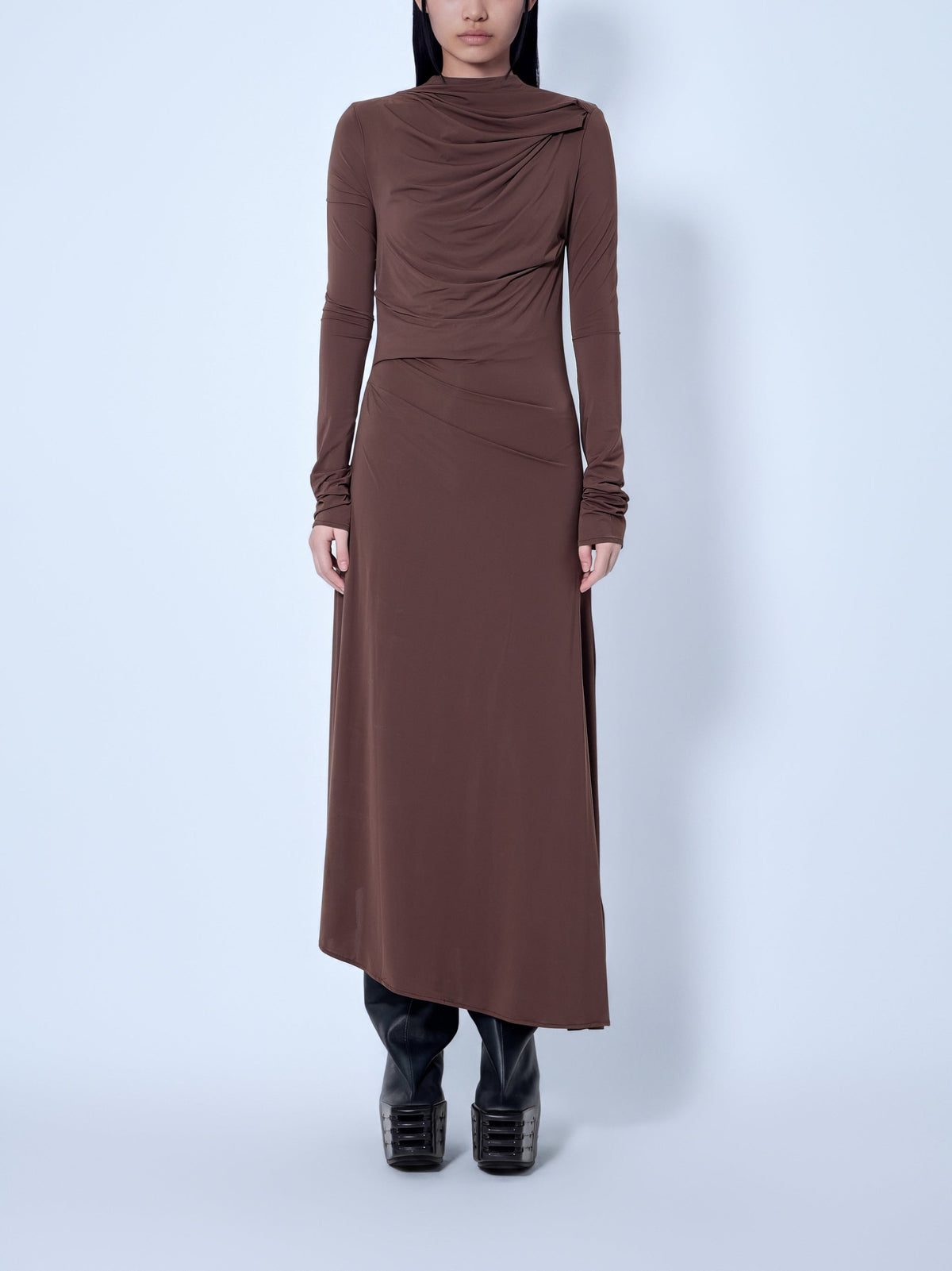 Draped long sleeve dress