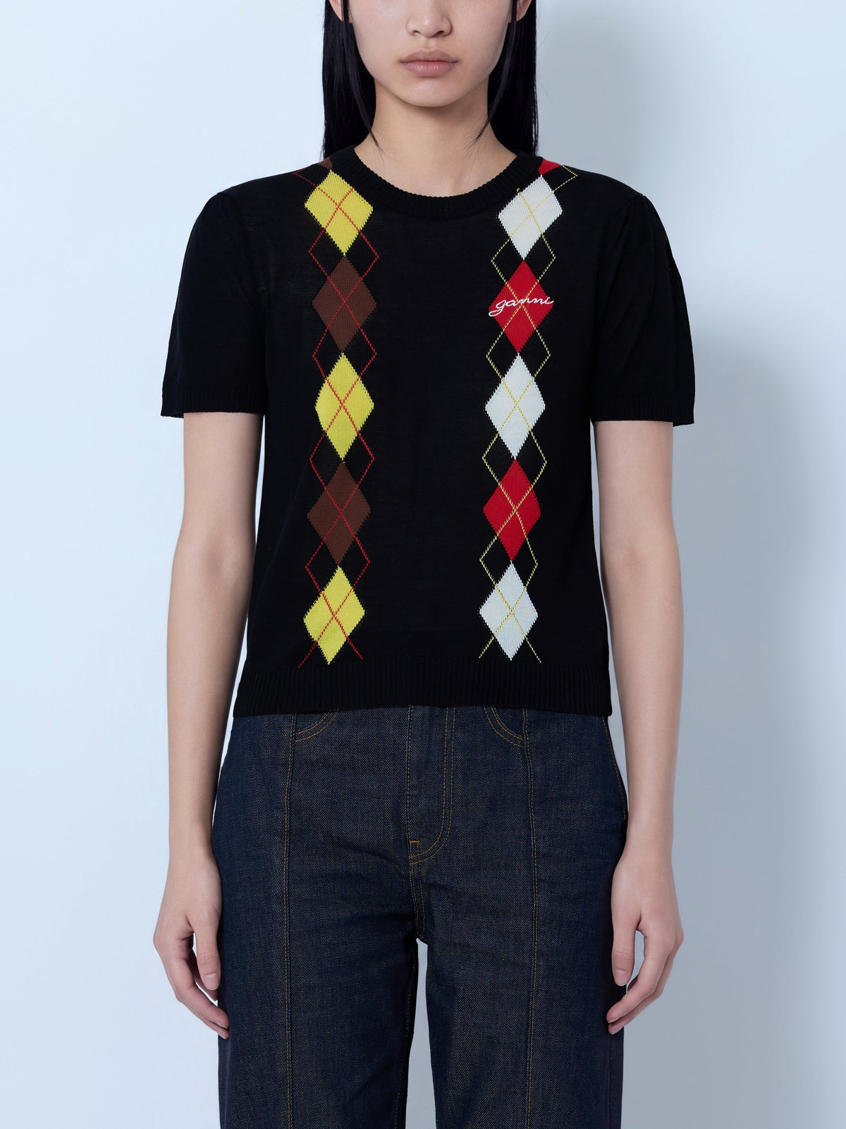 Light cotton argyle t-shirt
