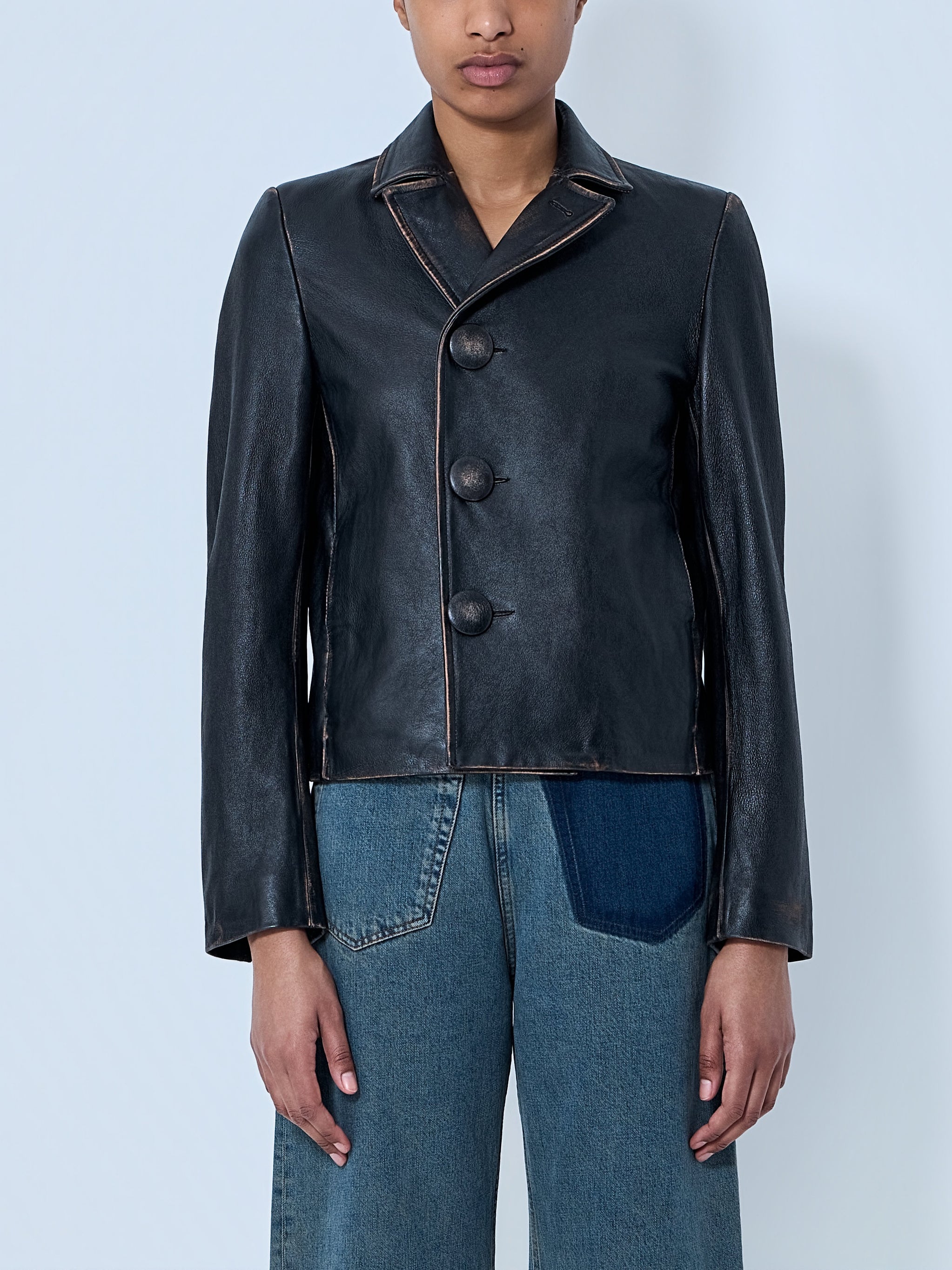 Leather button-front jacket