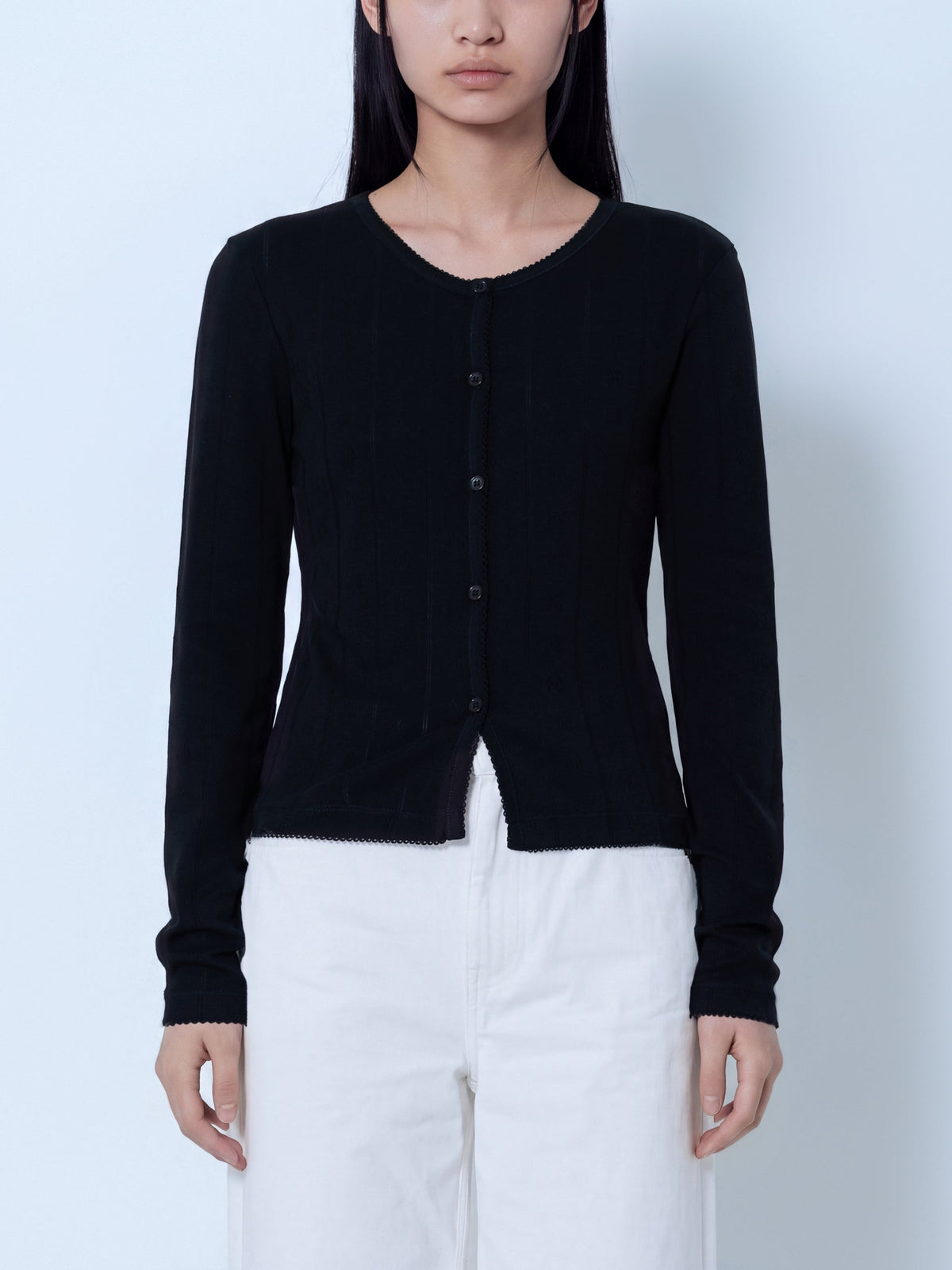 Compact pointelle rib jersey top